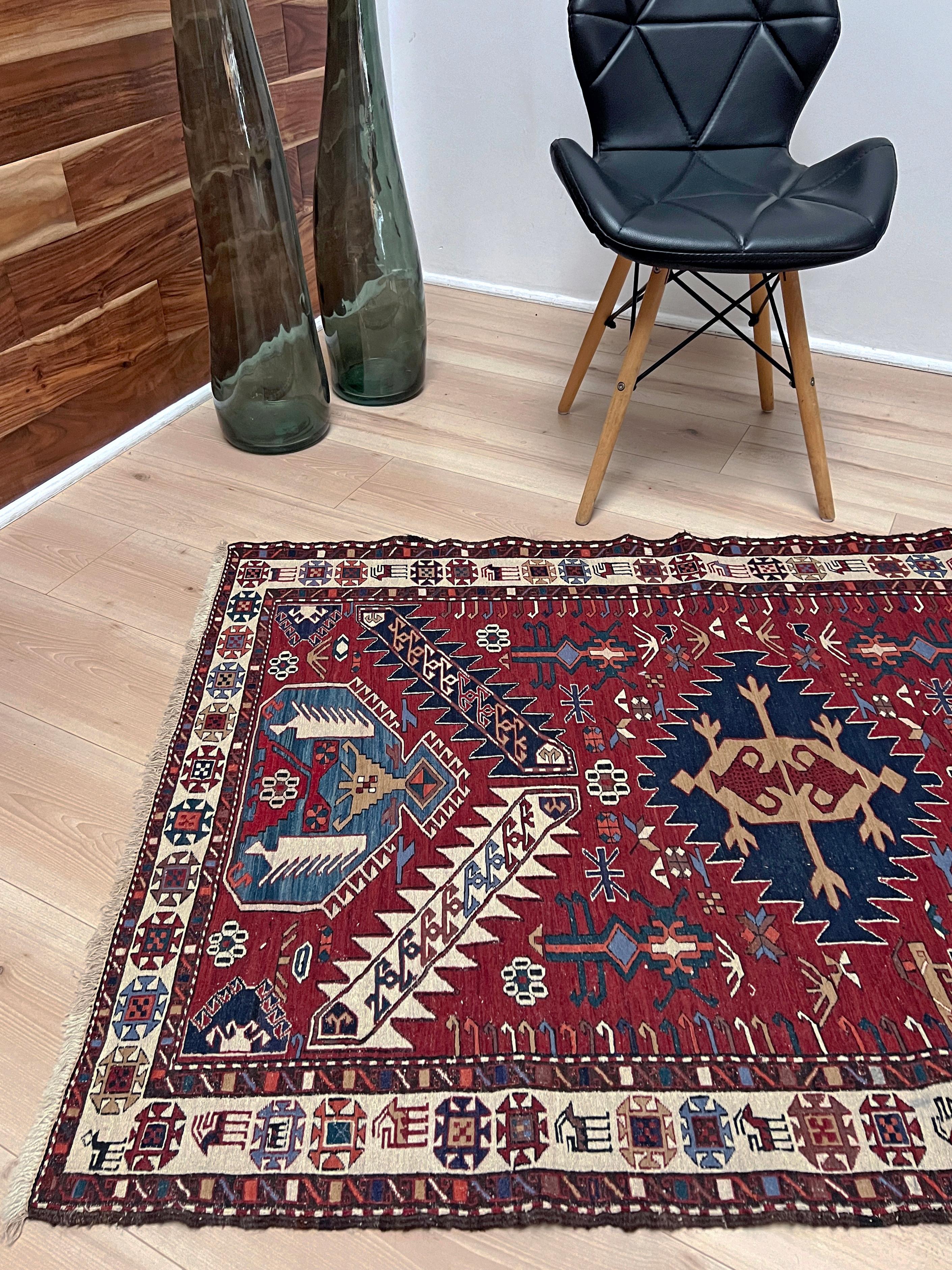 Shahsavan Soumak - Alfombra Persa Vintage de Tejido Plano / Arte de Pared (3'x5') - 1960s en venta 3