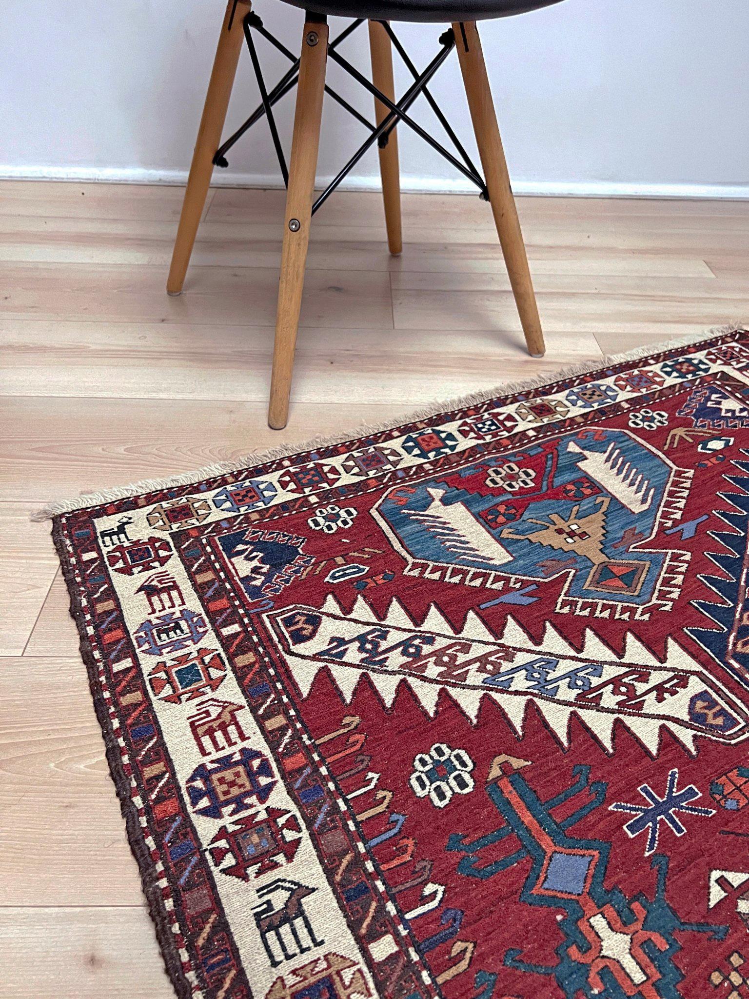 Shahsavan Soumak - Alfombra Persa Vintage de Tejido Plano / Arte de Pared (3'x5') - 1960s mediados del siglo XX en venta