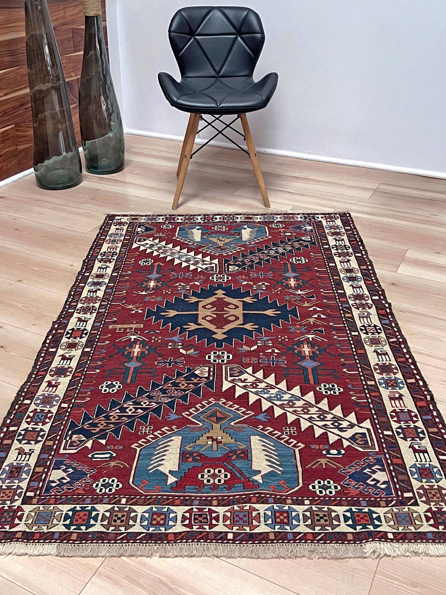 Shahsavan Soumak - Alfombra Persa Vintage de Tejido Plano / Arte de Pared (3'x5') - 1960s Lana en venta