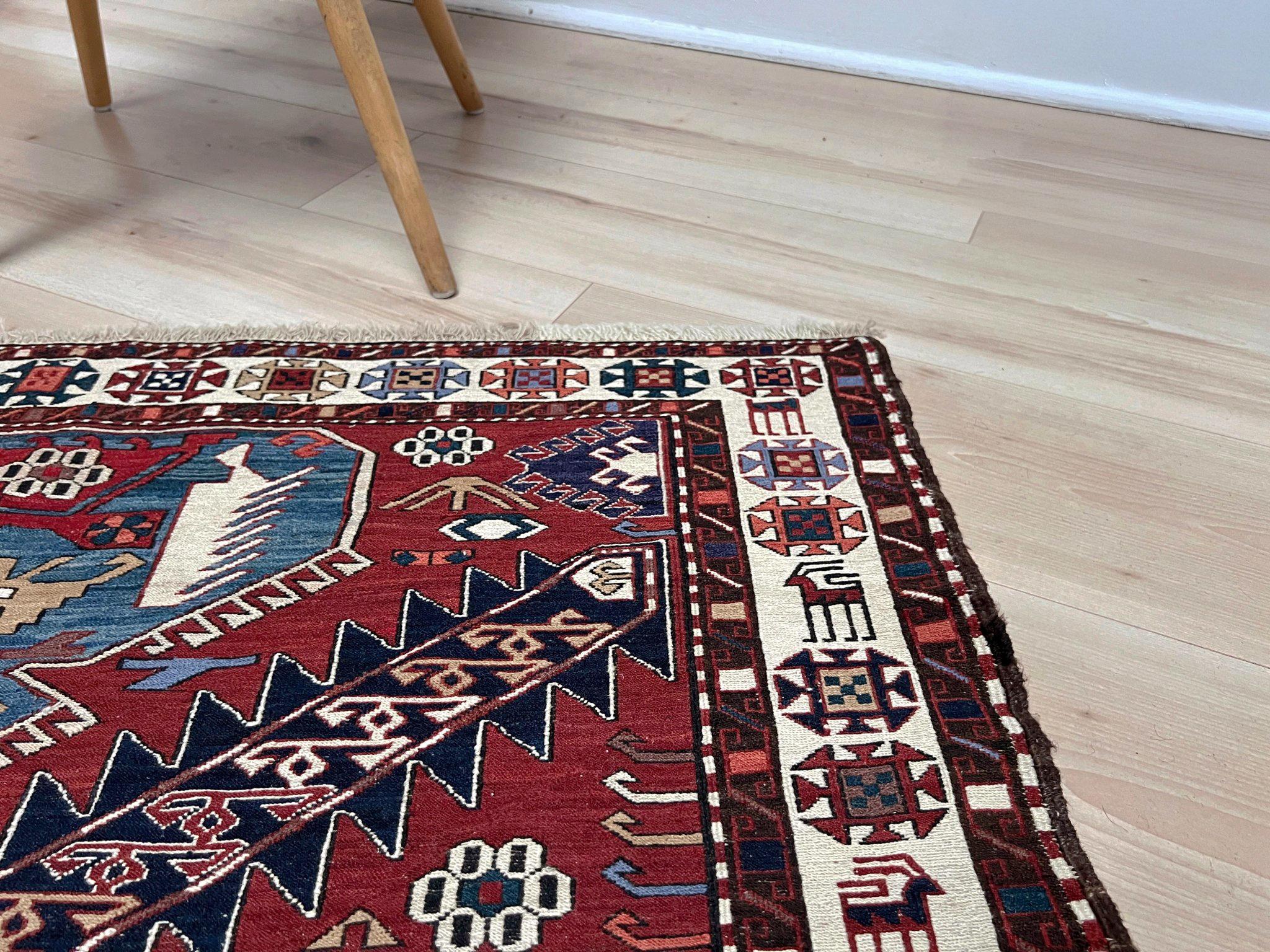 Shahsavan Soumak - Alfombra Persa Vintage de Tejido Plano / Arte de Pared (3'x5') - 1960s en venta 1