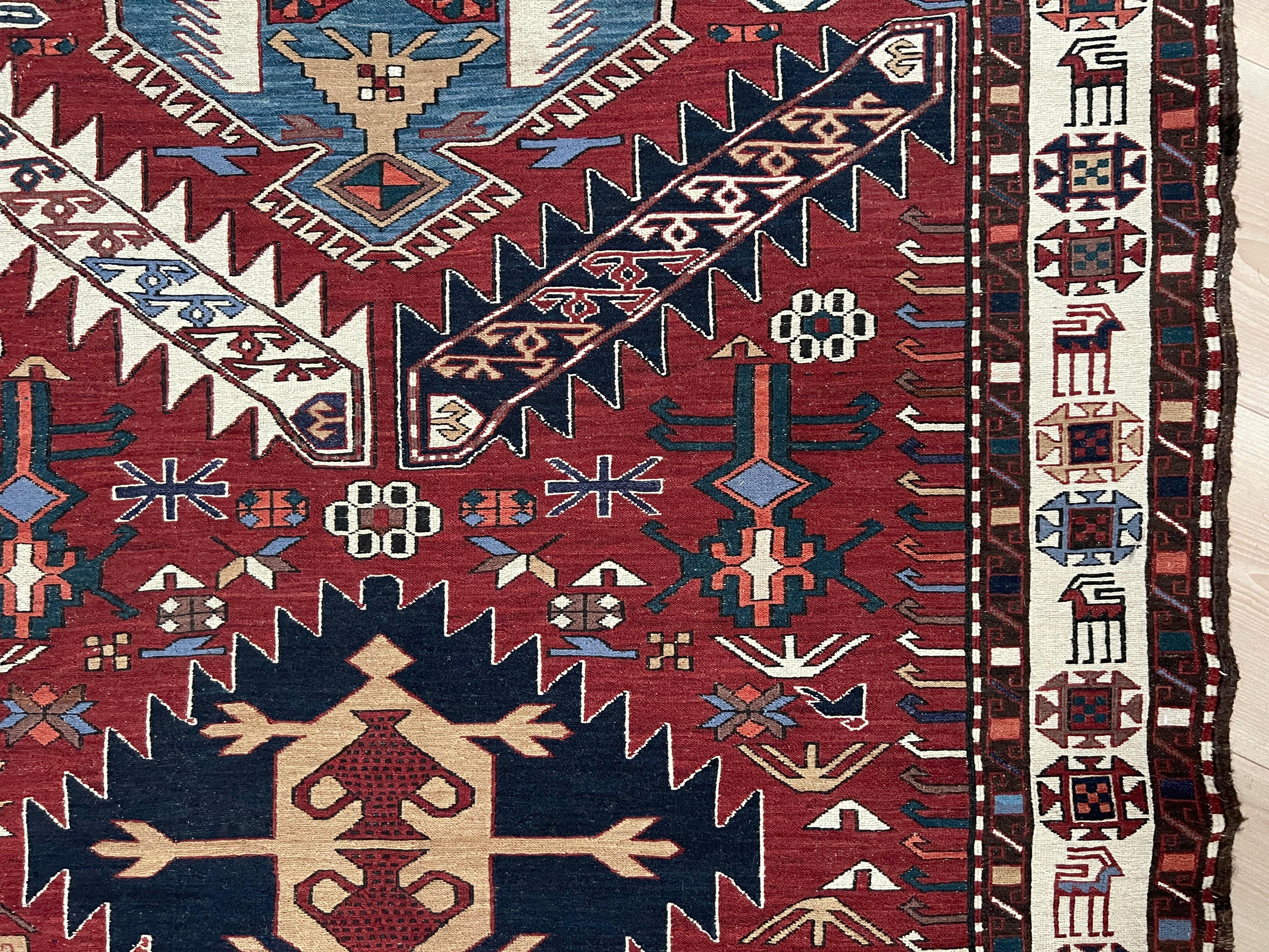 Shahsavan Soumak - Alfombra Persa Vintage de Tejido Plano / Arte de Pared (3'x5') - 1960s en venta 4