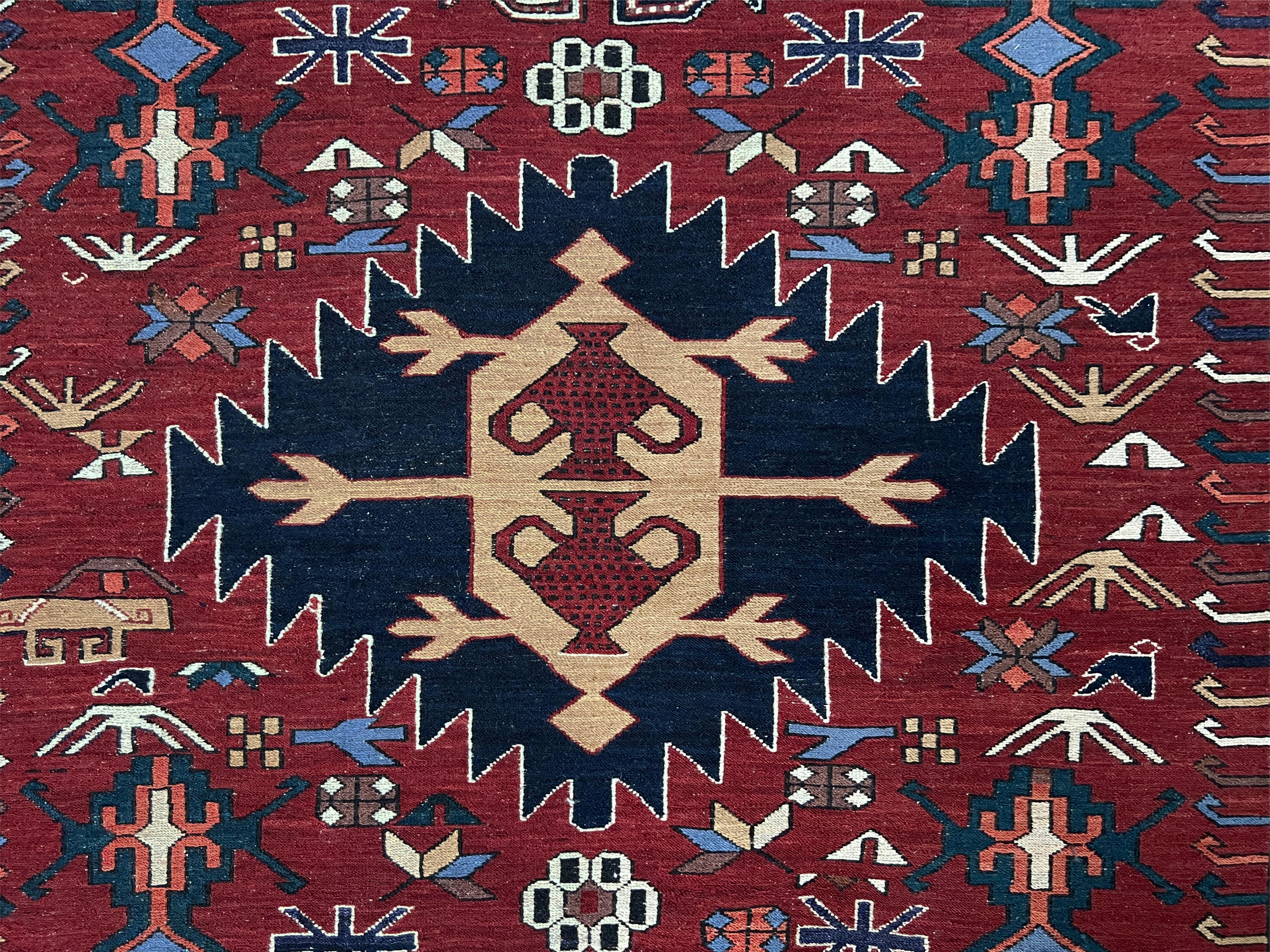 Shahsavan Soumak - Alfombra Persa Vintage de Tejido Plano / Arte de Pared (3'x5') - 1960s en venta 5