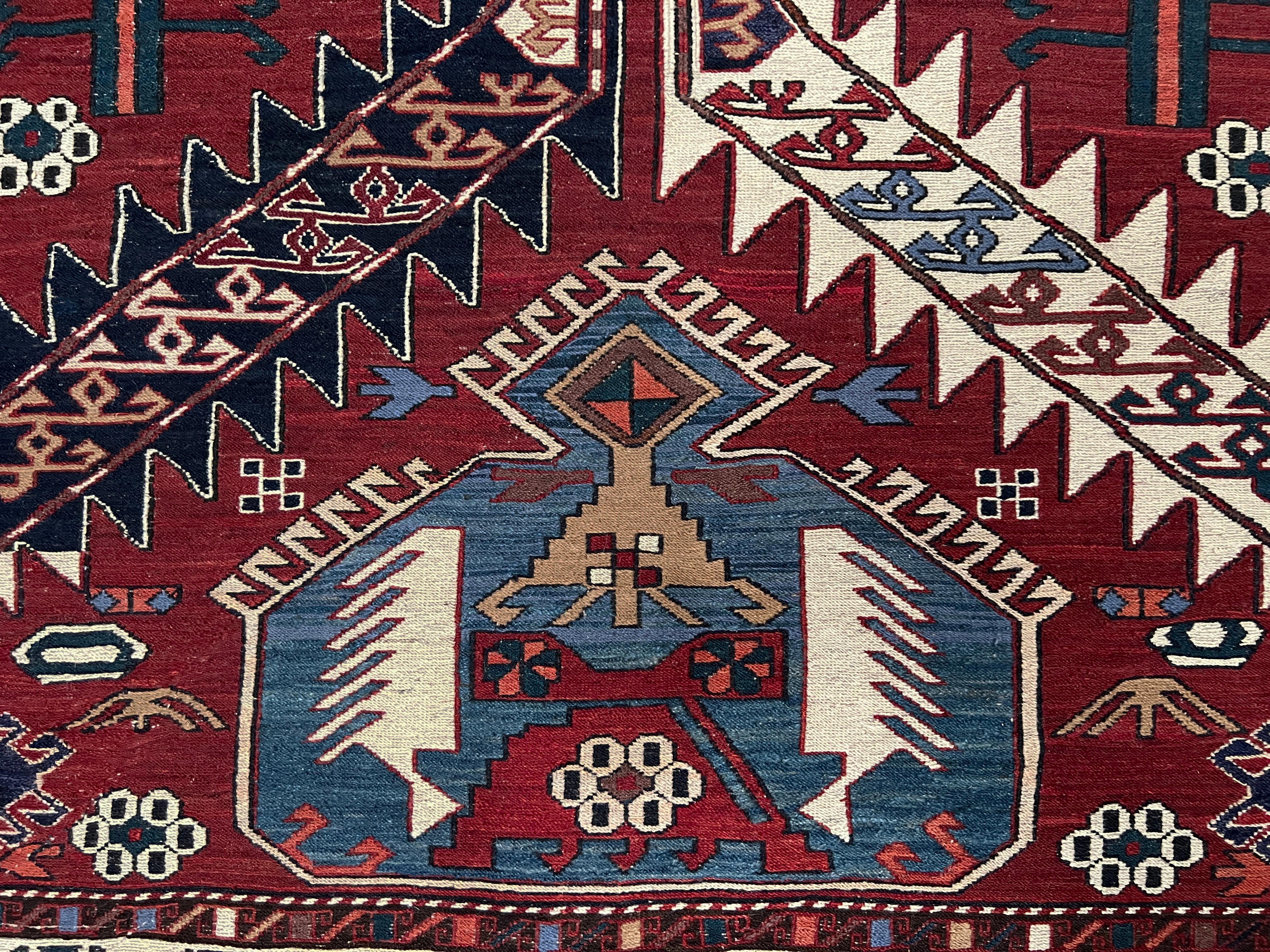 Shahsavan Soumak - Alfombra Persa Vintage de Tejido Plano / Arte de Pared (3'x5') - 1960s en venta 6