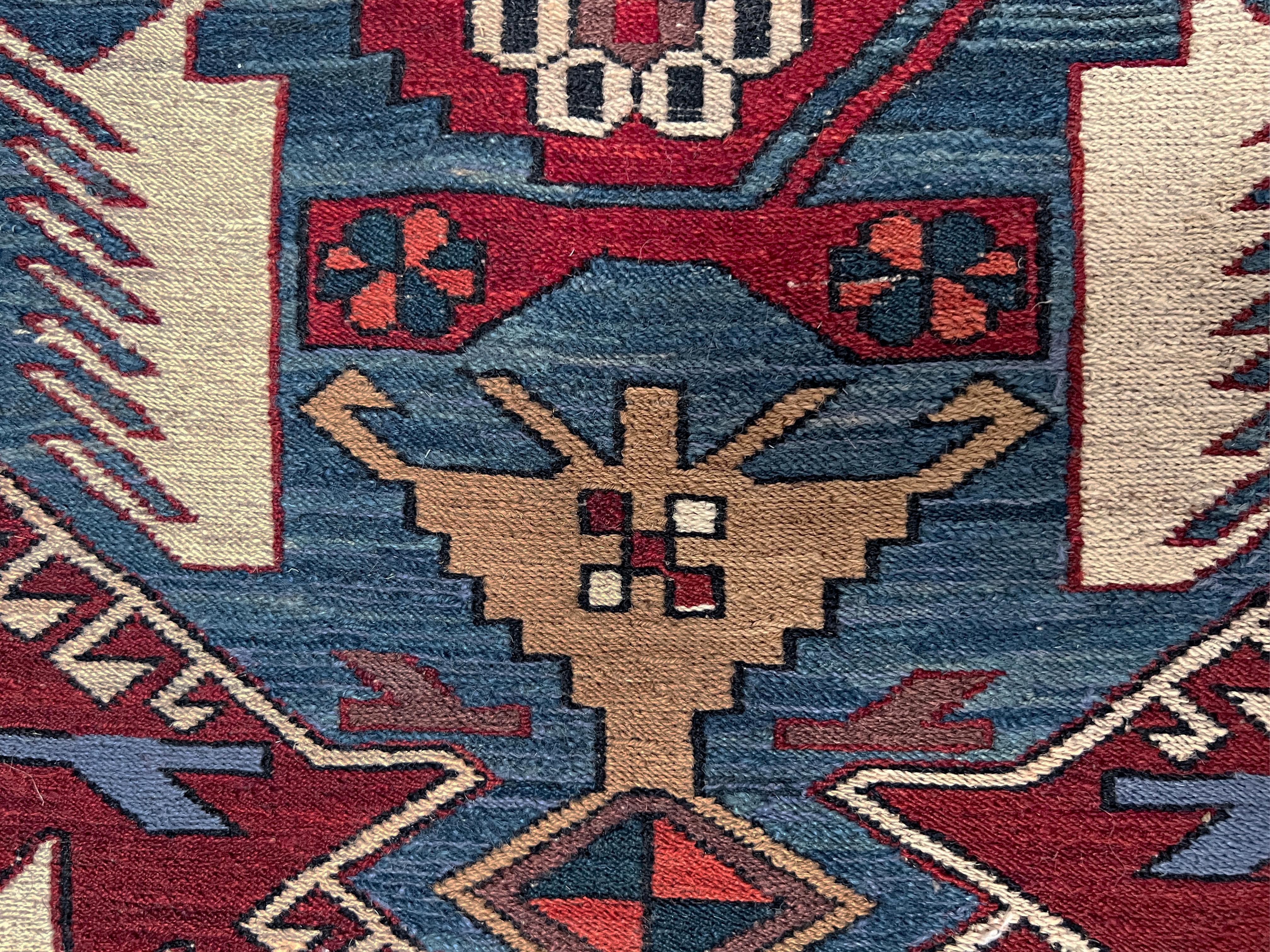 Shahsavan Soumak - Alfombra Persa Vintage de Tejido Plano / Arte de Pared (3'x5') - 1960s en venta 7