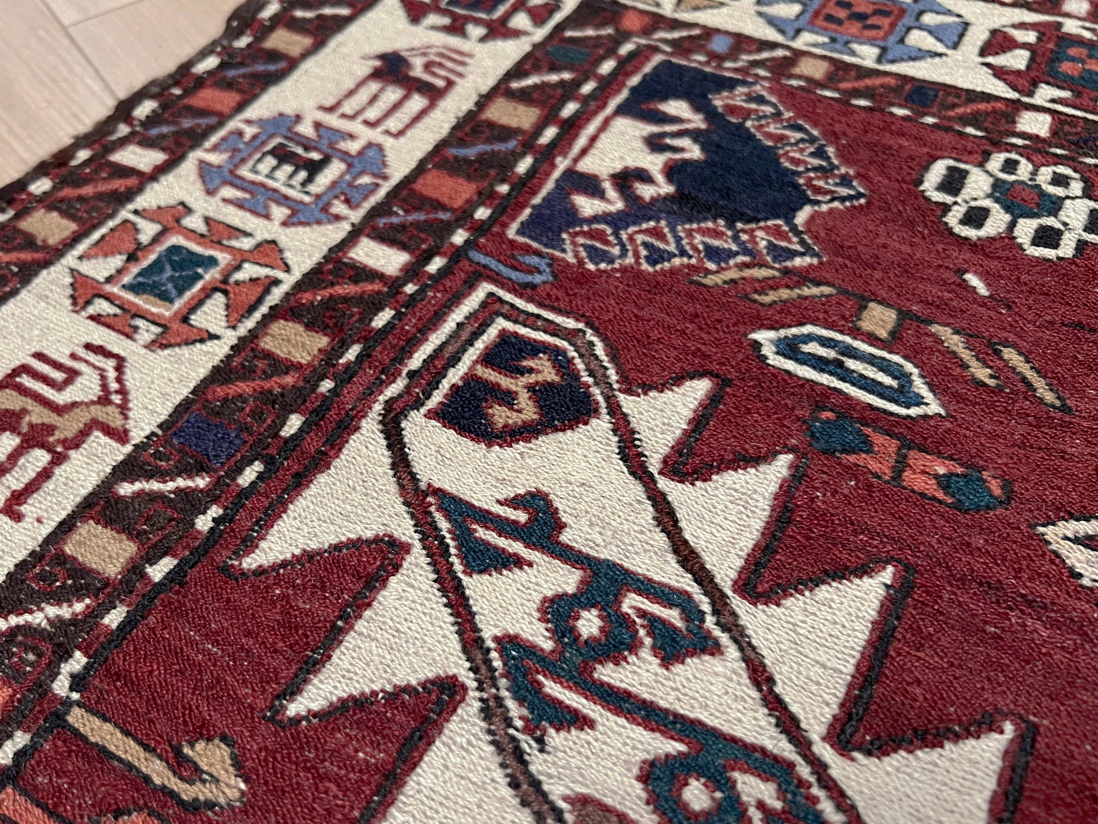 Shahsavan Soumak - Alfombra Persa Vintage de Tejido Plano / Arte de Pared (3'x5') - 1960s en venta 8