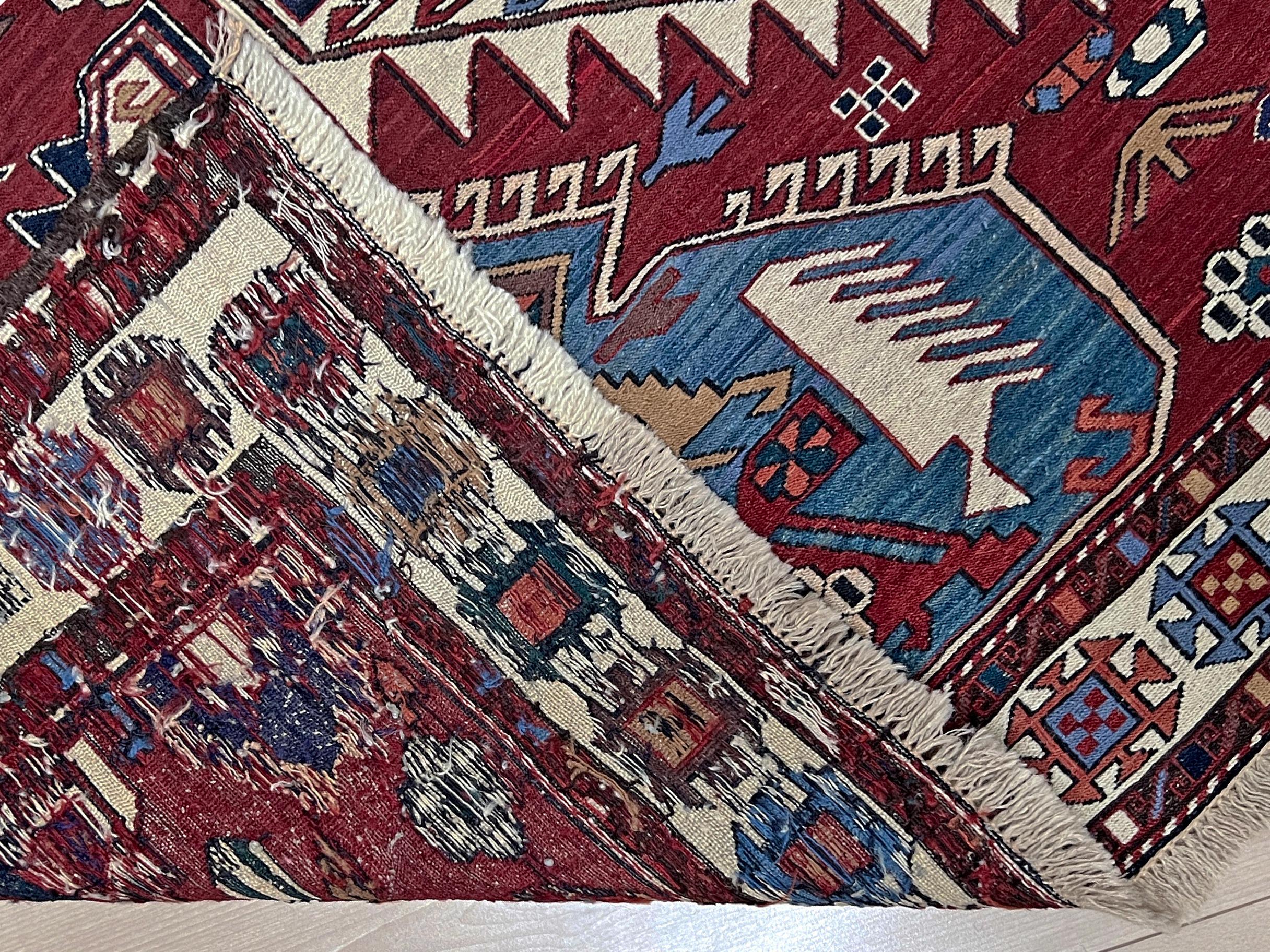 Shahsavan Soumak - Alfombra Persa Vintage de Tejido Plano / Arte de Pared (3'x5') - 1960s en venta 10