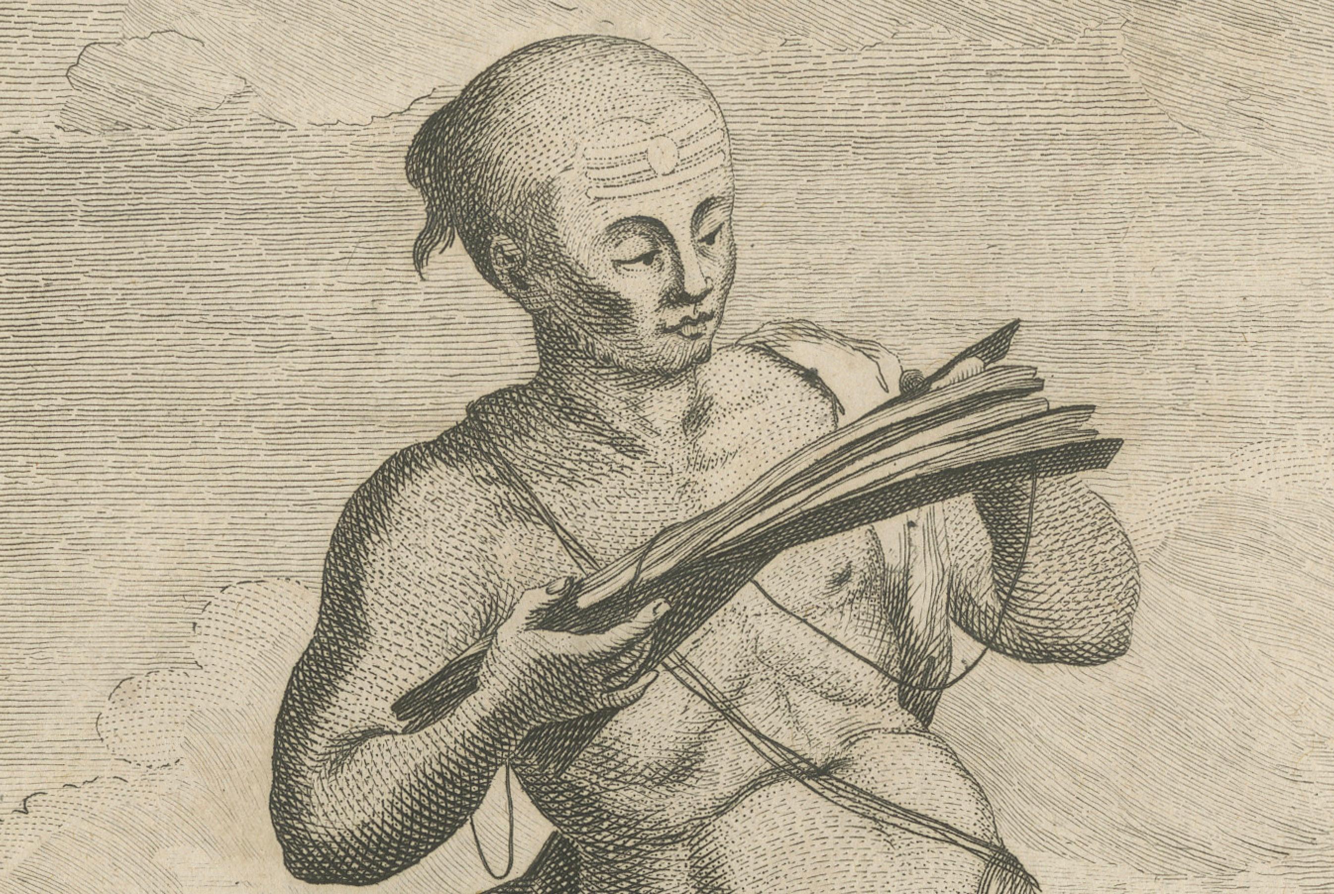 Shaivite Brahmin Reading Scriptures – Sonnerat Engraving, India, Paris 1806 In Good Condition For Sale In Langweer, NL