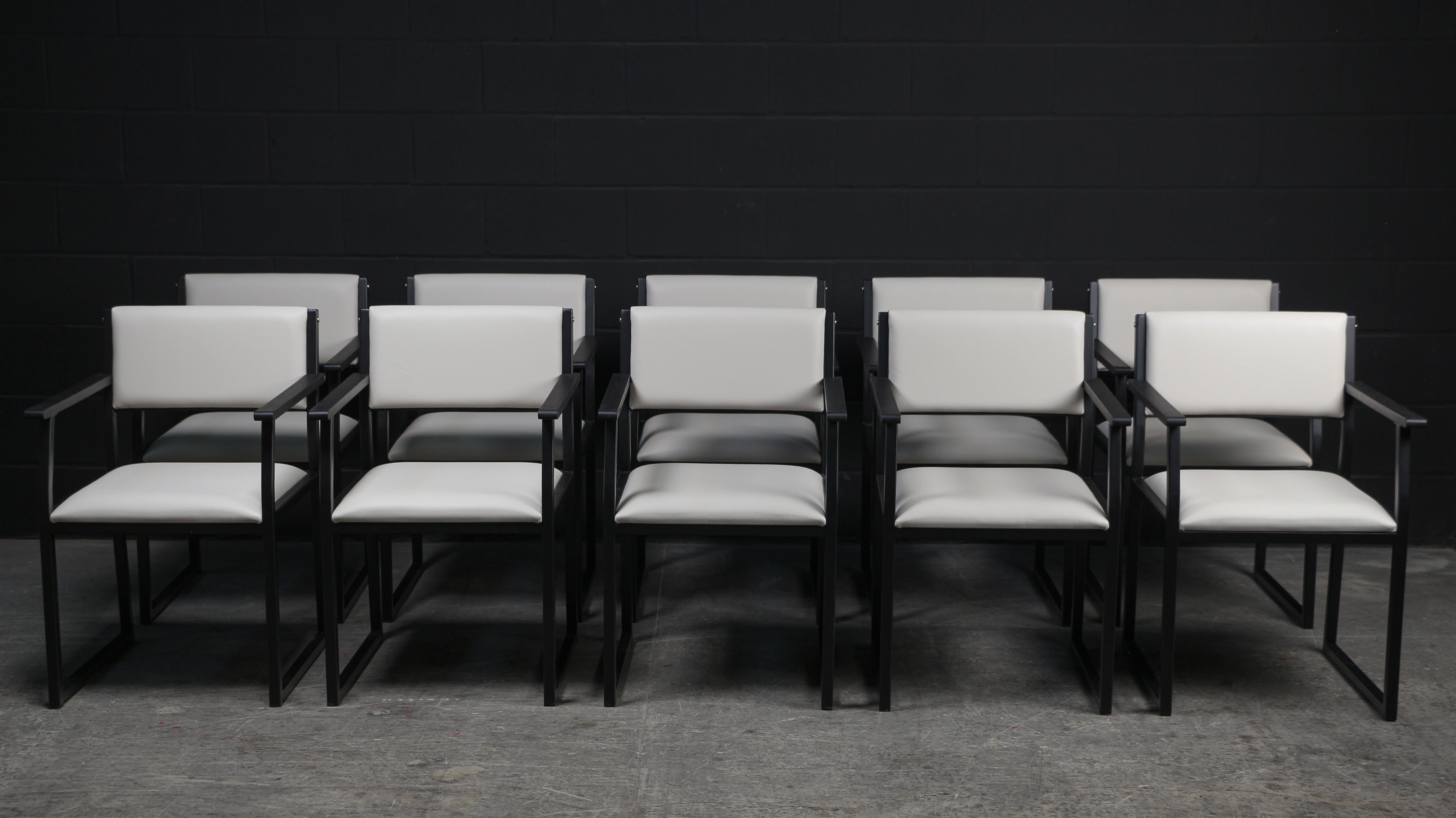 Canadian Shaker Armchair, by AMBROZIA, Ebonized Walnut, Black Steel, Greige Leather For Sale