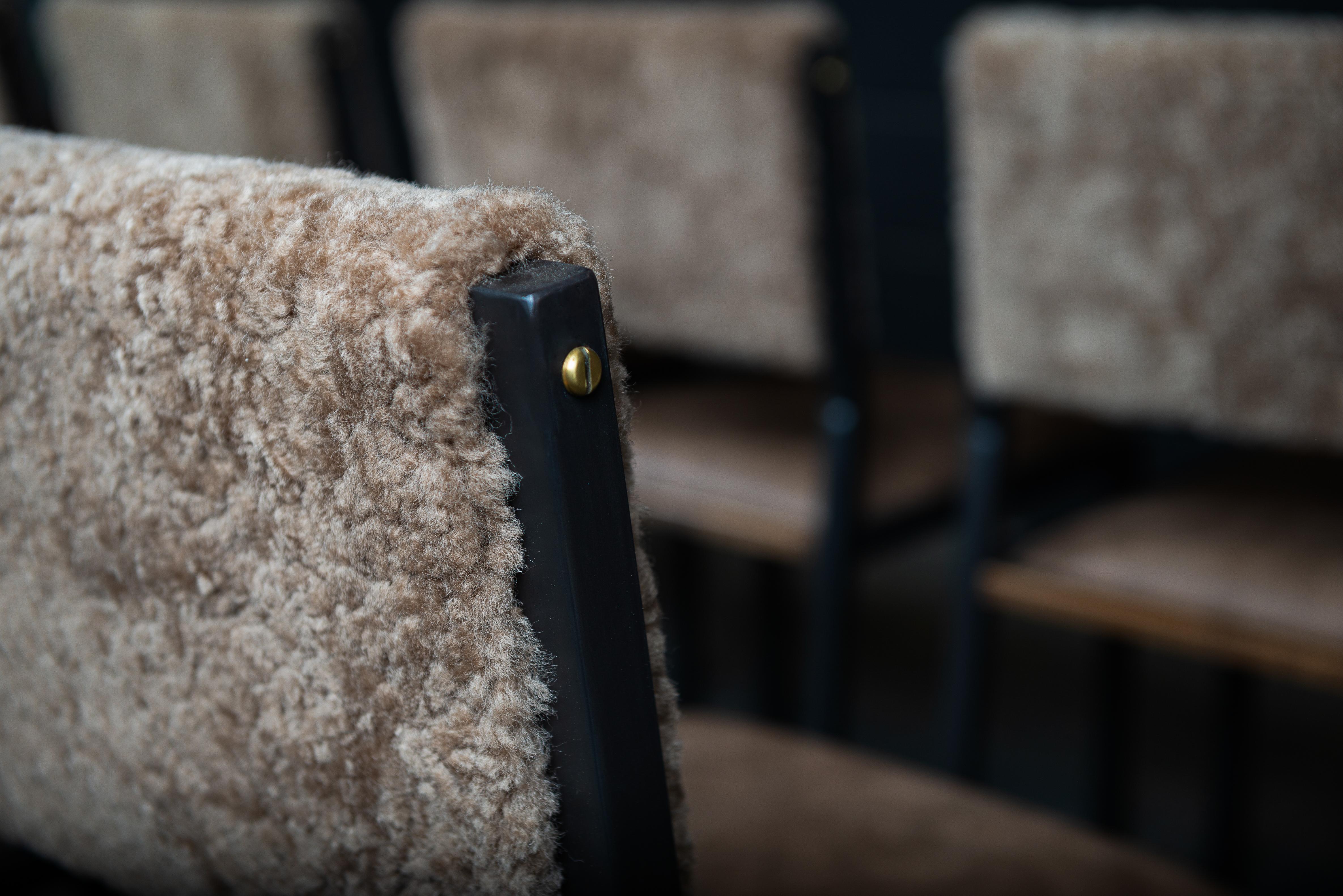 Canadian Shaker Chair by AMBROZIA, Macchiato Shearling, Oxidized Maple & Blackened Steel For Sale
