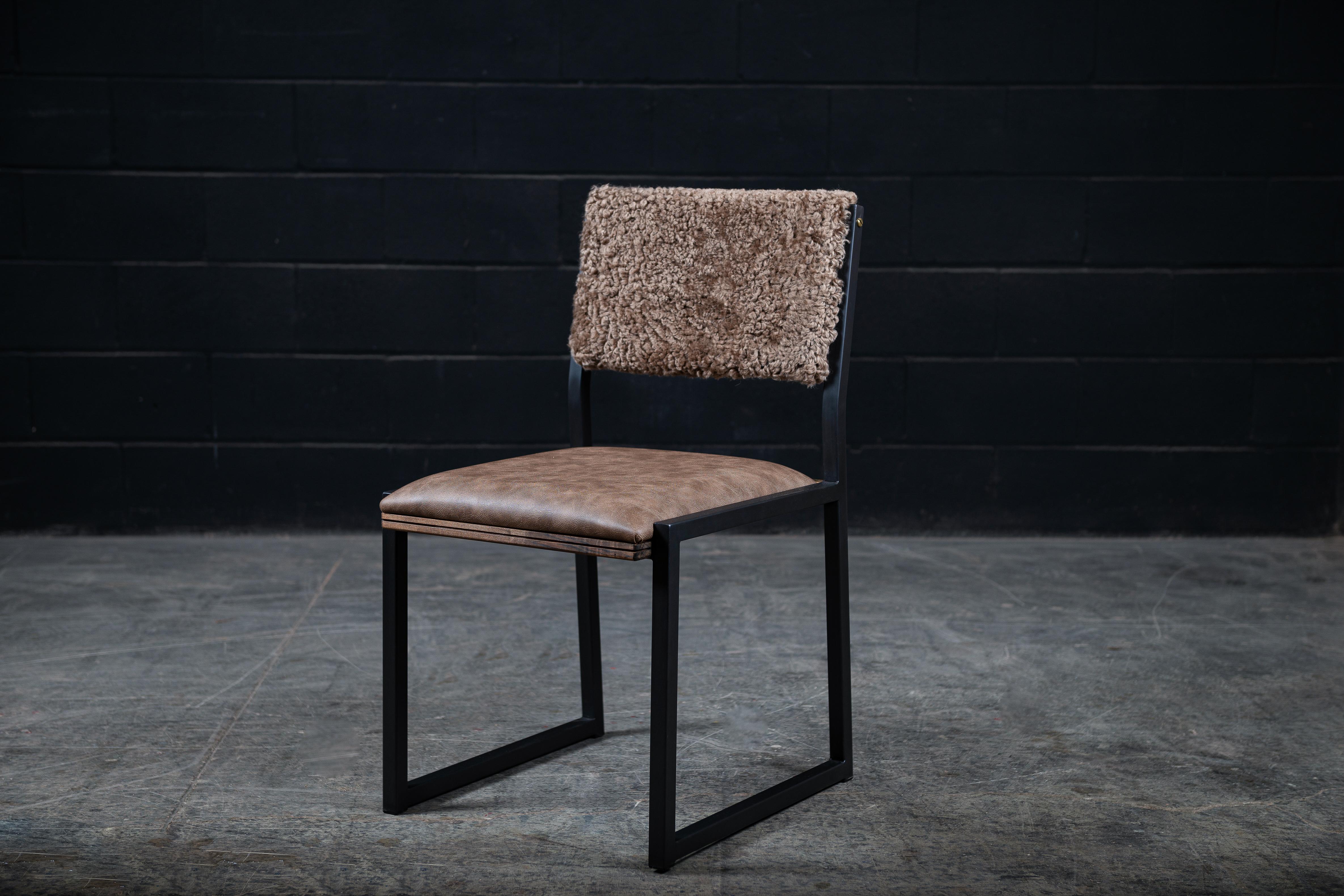 Shaker Chair by AMBROZIA, Macchiato Shearling, Oxidized Maple & Blackened Steel In New Condition For Sale In Drummondville, Quebec