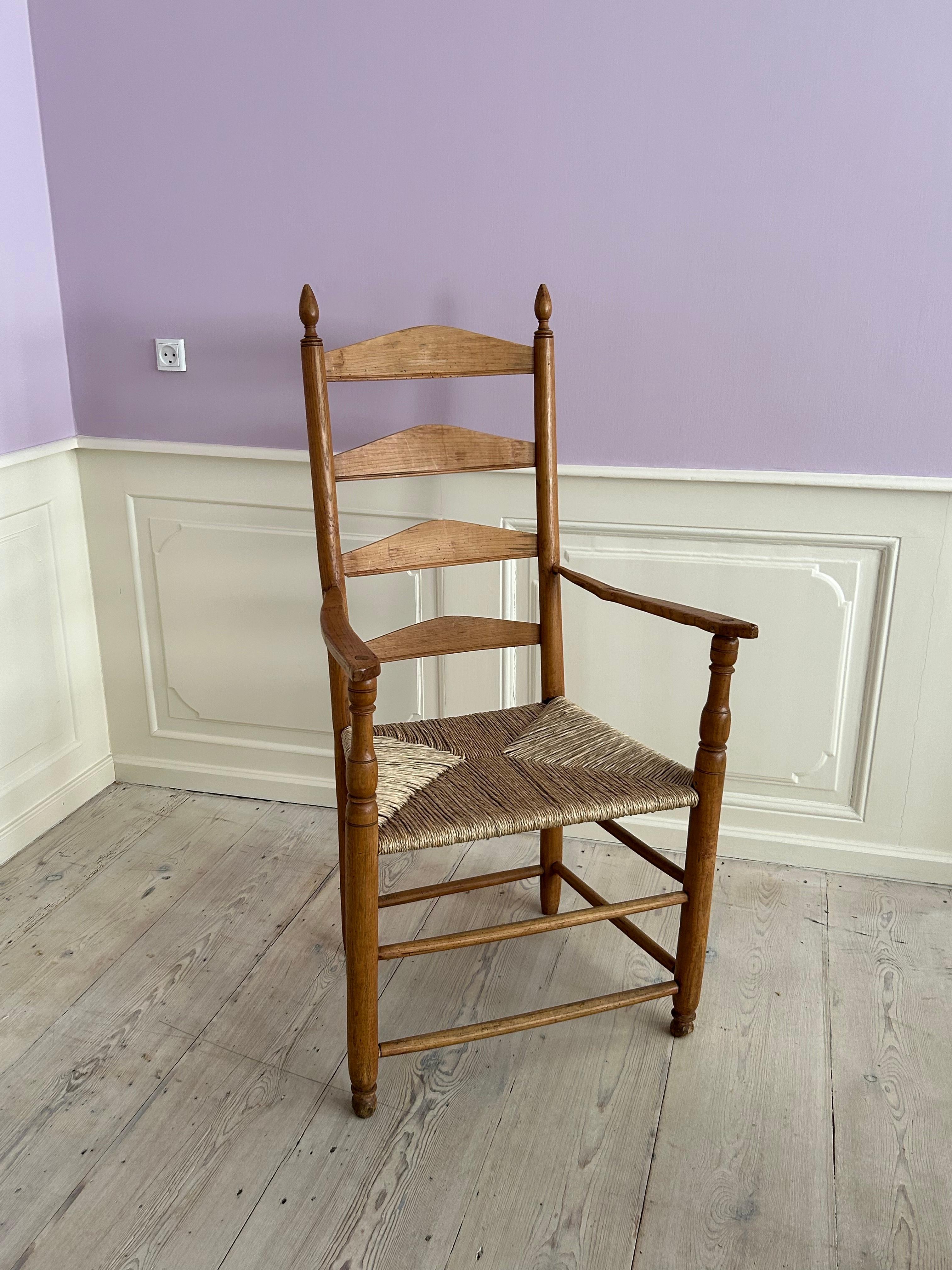 Swedish Shaker Chair in Wood with Rush Seat and Elegant Details, Sweden, 19th Century For Sale