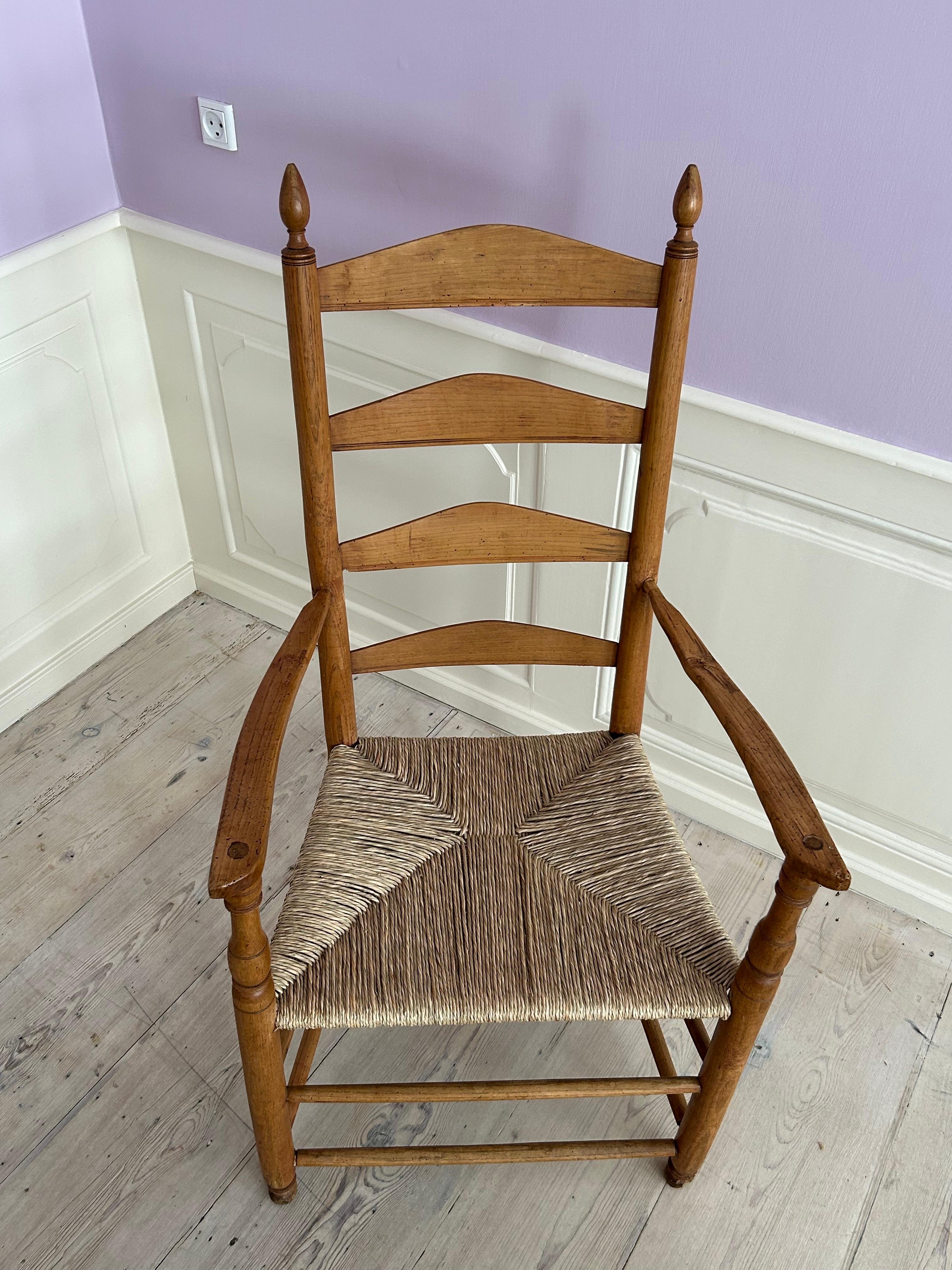 Shaker Chair in Wood with Rush Seat and Elegant Details, Sweden, 19th Century In Good Condition For Sale In Copenhagen K, DK