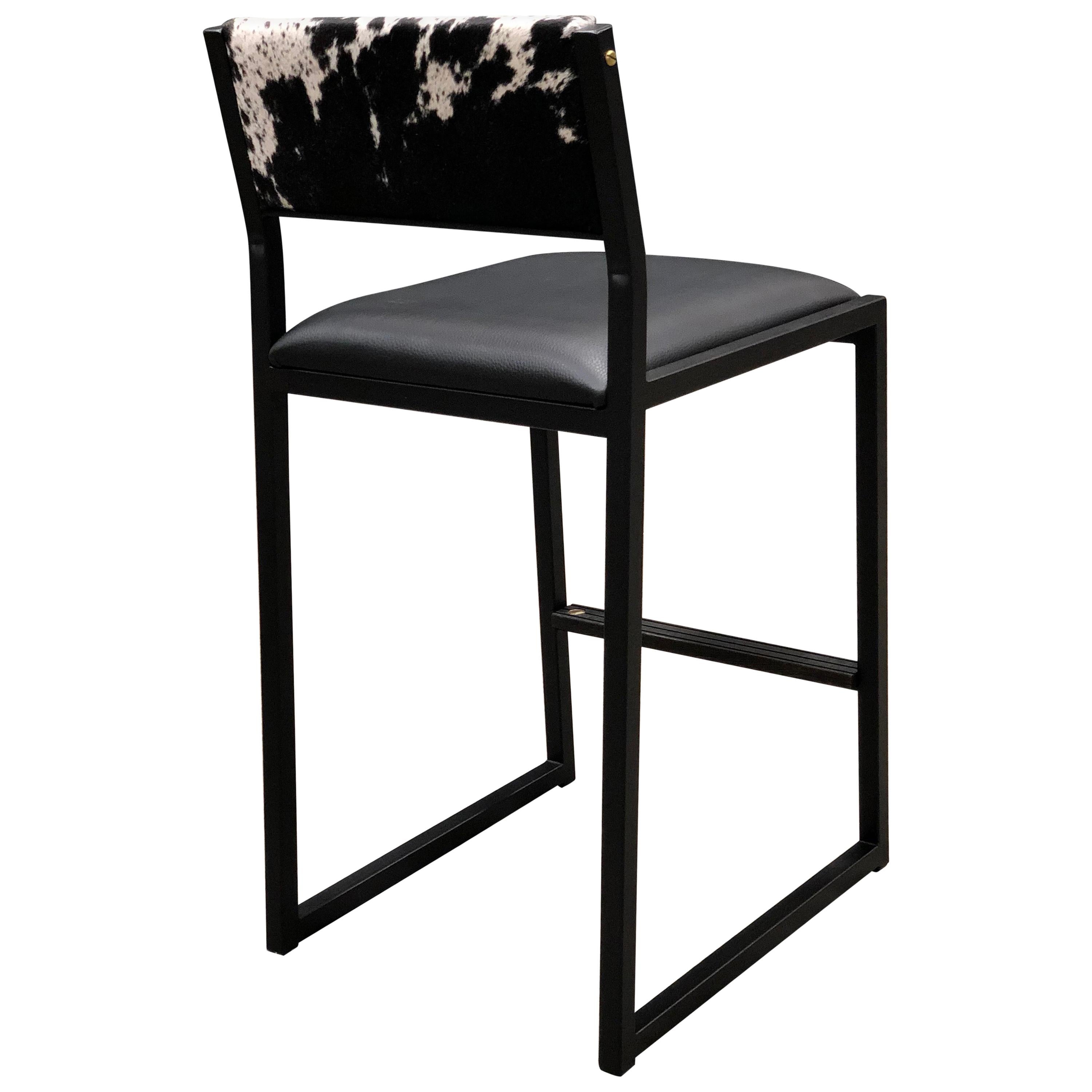 Shaker Counter Stool, by Ambrozia, Ebonized Oak, Black Leather and S and P  Cowhide For Sale at 1stDibs | cowhide counter stools, cowhide bar stools,  cowhide counter stool