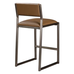 Shaker Counter Stool by AMBROZIA, Sedona Leather, Dull Champagne, Oxidized Maple