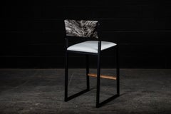 SHAKER Counter Stool, by AMBROZIA, Grey Brindle Cowhide, Maple & White Vinyl