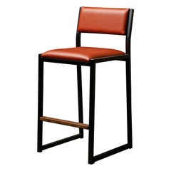 Retro Shaker Counter Stool Chair by Ambrozia, Walnut, Black Steel, Terracota Vinyl