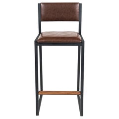 Shaker Counterstool Chair by Ambrozia, Walnut, Black Steel, Aged Brown Vinyl