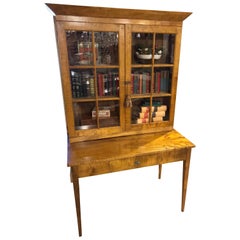 Antique Shaker Cupboard and Table in Tiger Maple, Late 19th Century, Ohio