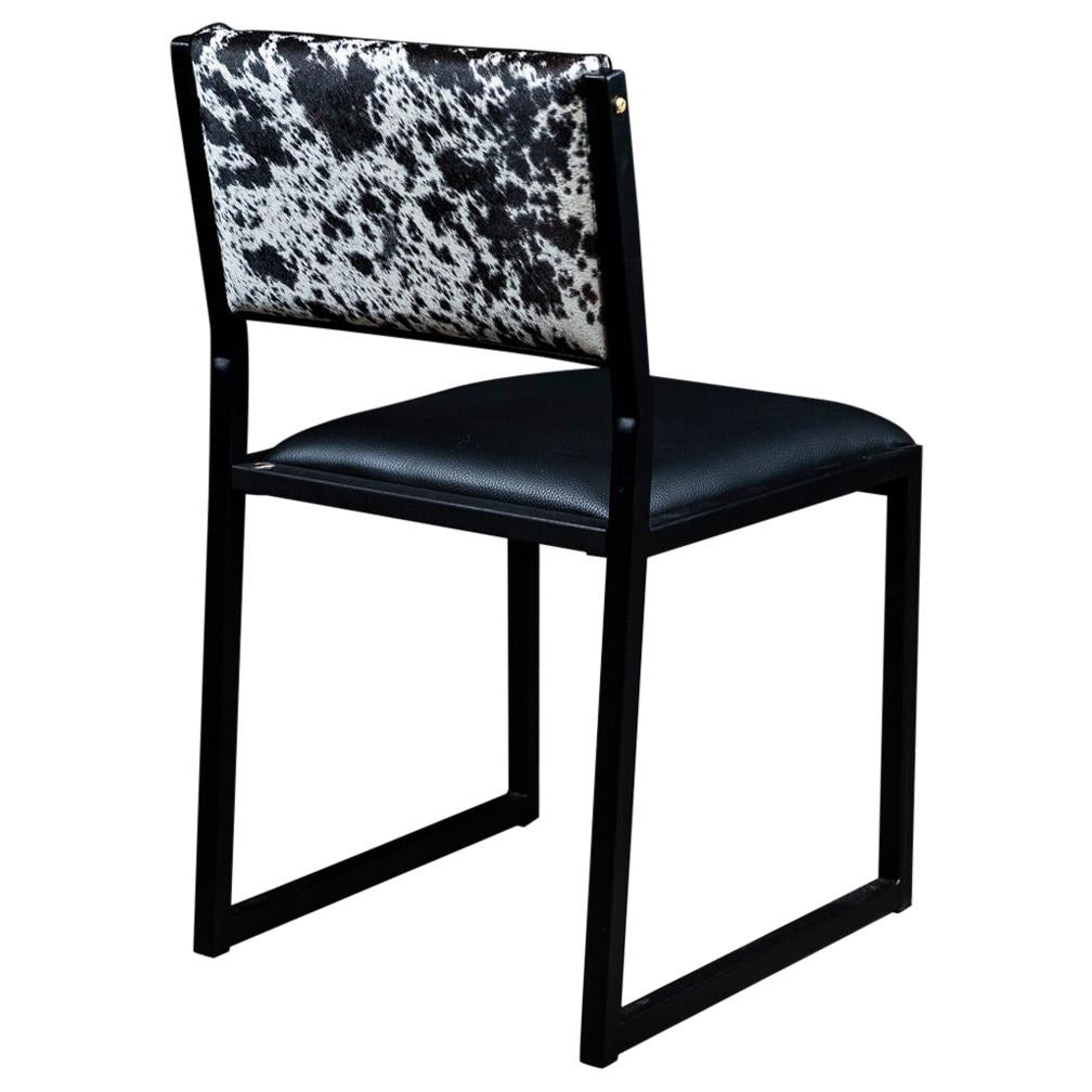 Shaker Modern Chair by Ambrozia, Salt & Pepper Cow Hide, Black Leather & Steel