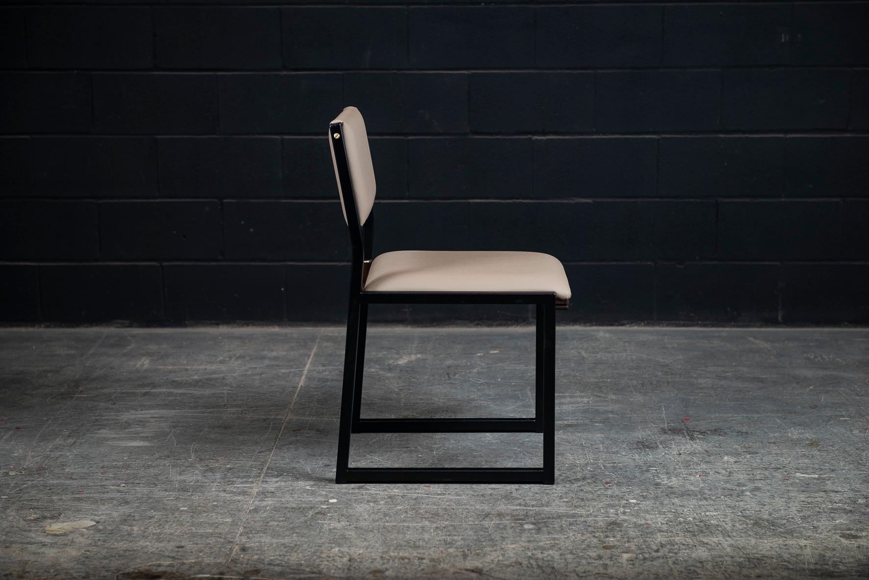 Canadian Shaker Modern Chair by Ambrozia, Solid Walnut, Black Steel, Sandle Vinyl For Sale