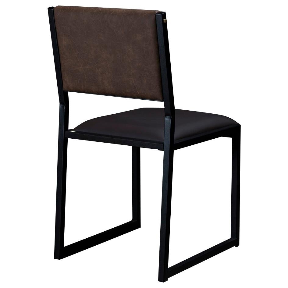 Shaker Modern Chair by Ambrozia, Solid Wood, Black Steel, Espresso Vinyl  