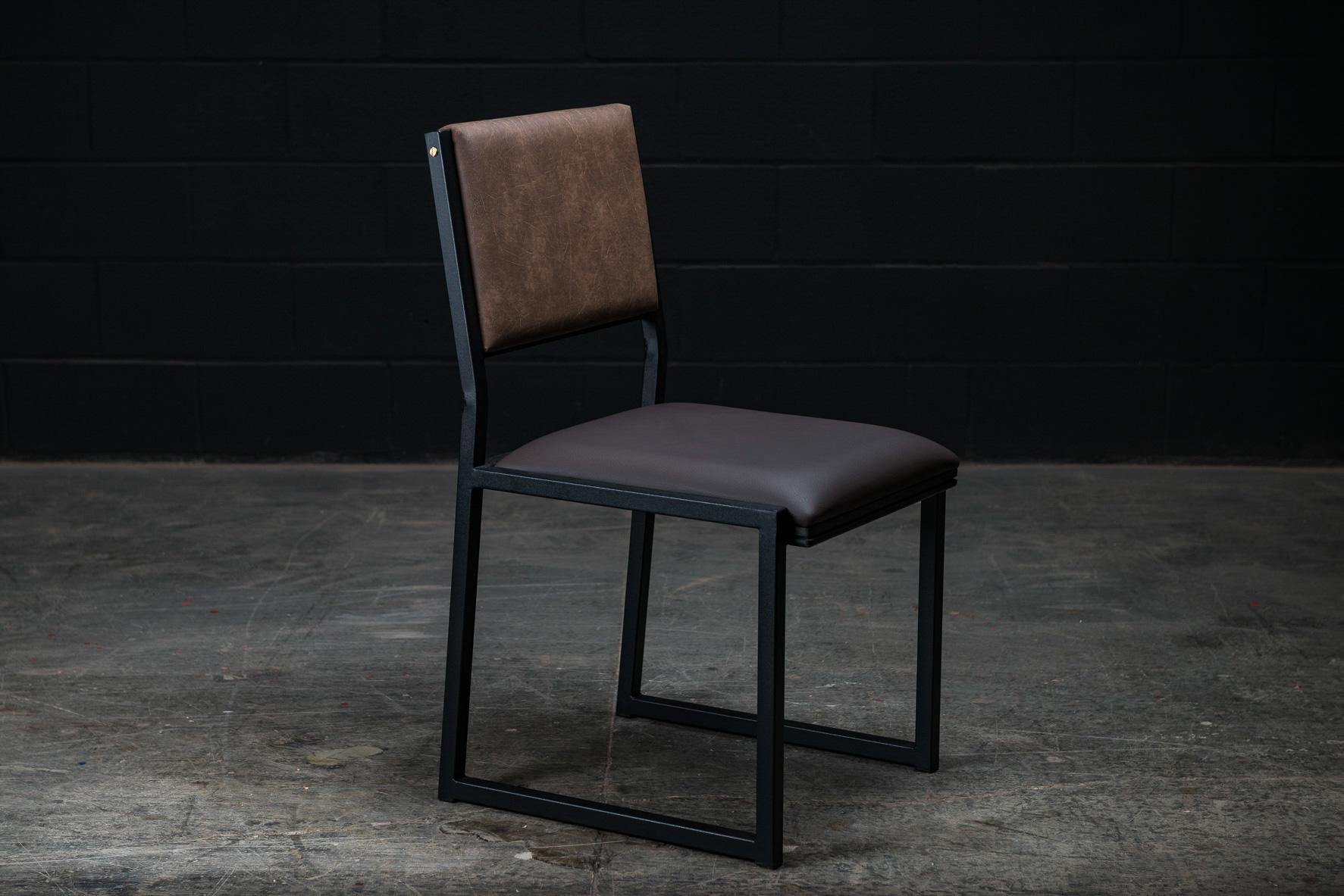 Ebonized Shaker Modern Chair by Ambrozia, Solid Wood, Black Steel, Espresso Vinyl   For Sale