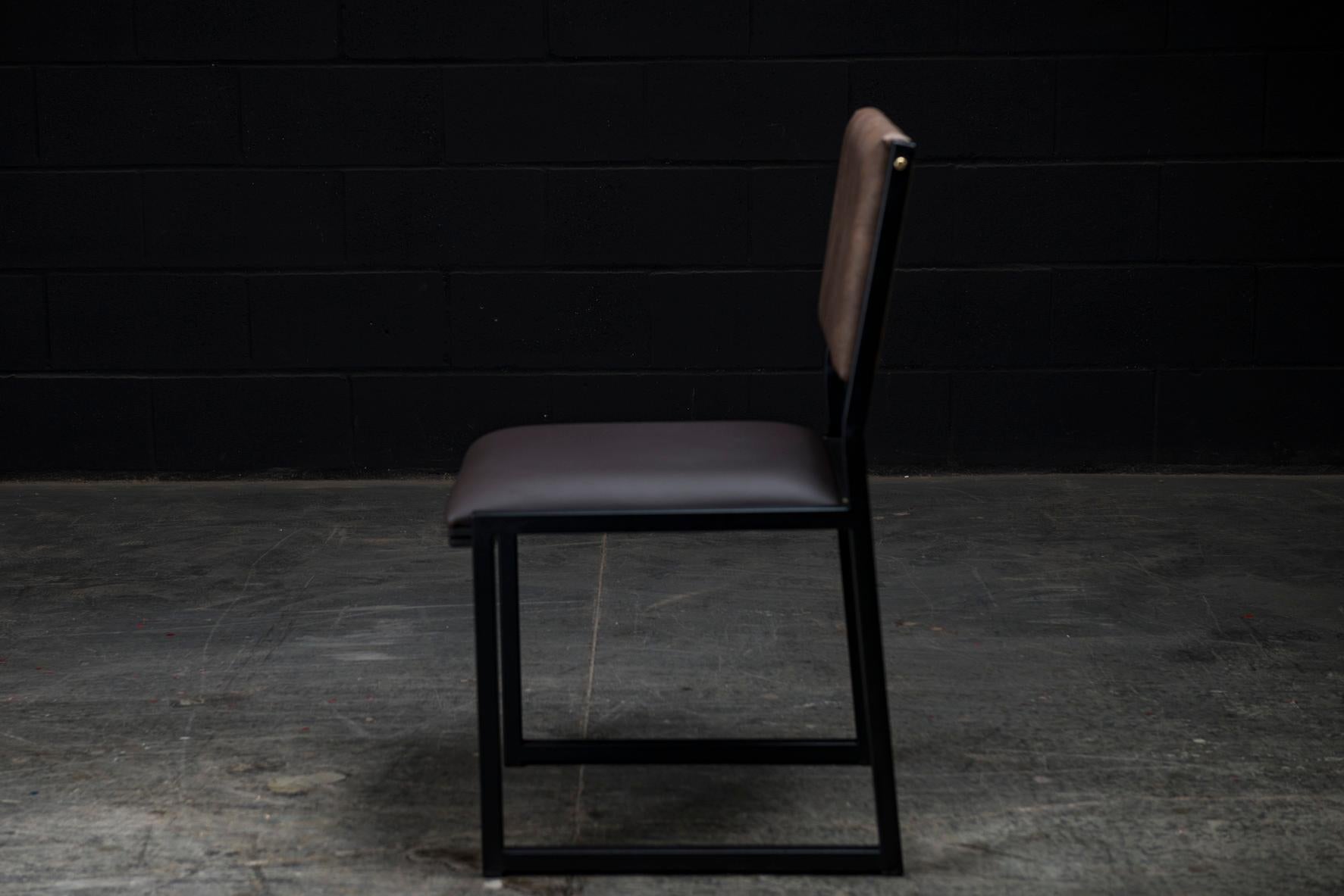 Shaker Modern Chair by Ambrozia, Solid Wood, Black Steel, Espresso Vinyl   For Sale 1