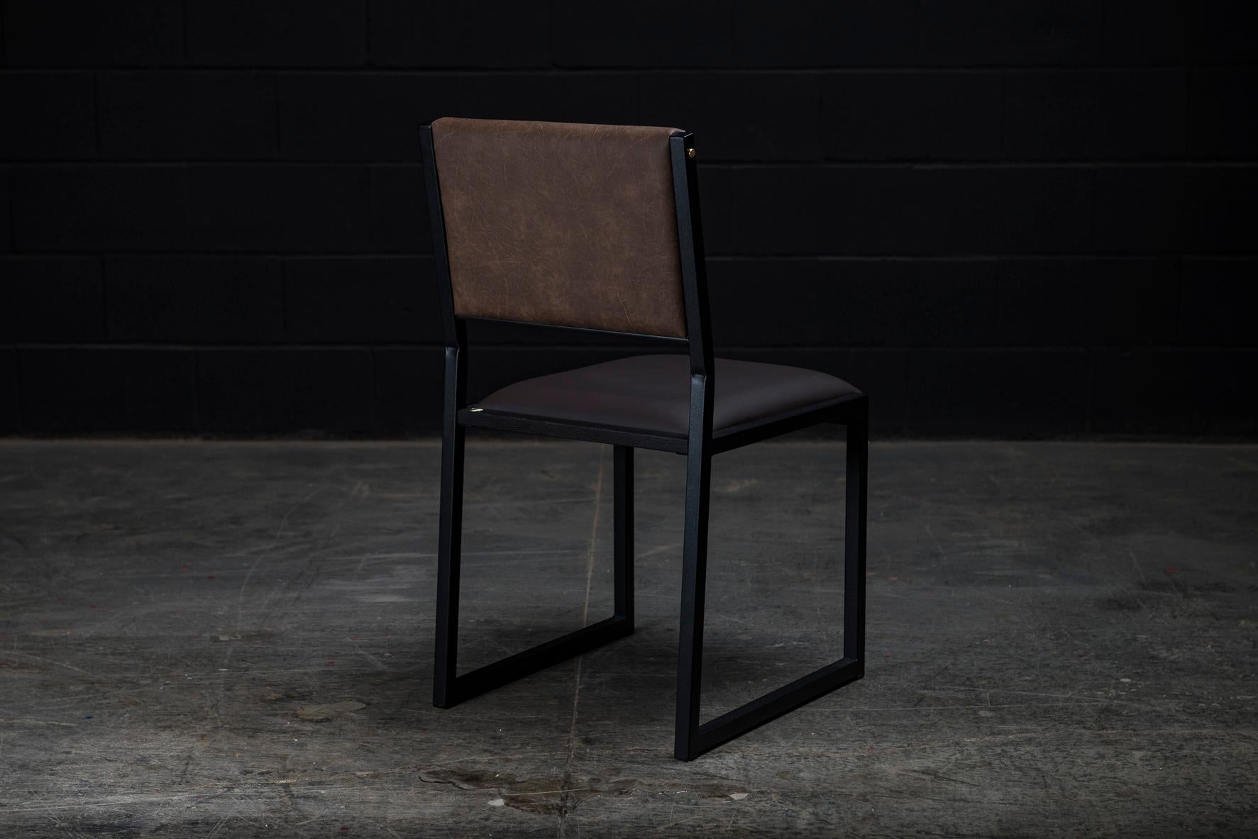 Contemporary Shaker Modern Chair by Ambrozia, Solid Wood, Black Steel, Espresso Vinyl   For Sale
