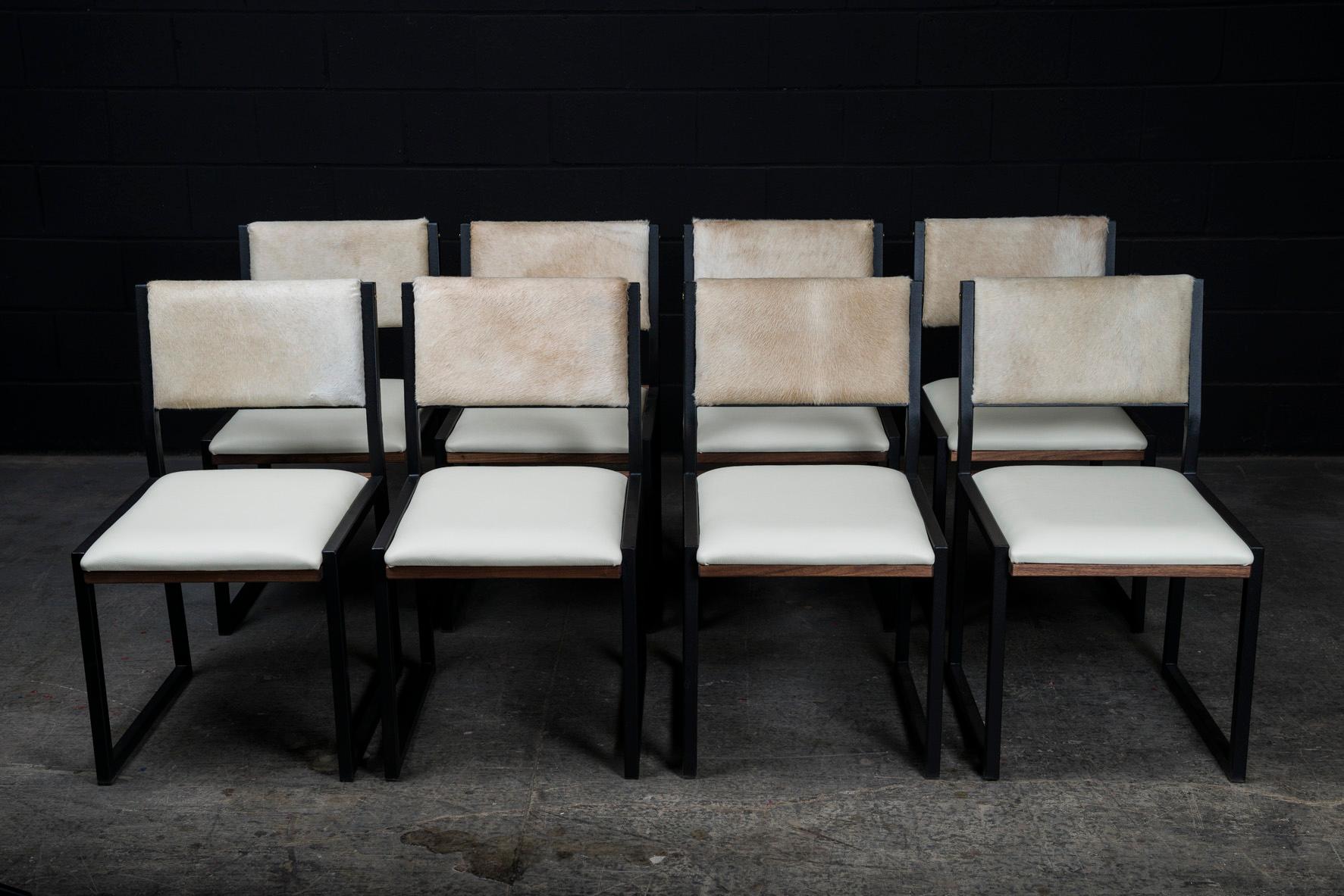 Shaker Modern Chair by Ambrozia, Walnut, Black Steel, Bone Leather & Cow Hide In New Condition For Sale In Drummondville, Quebec