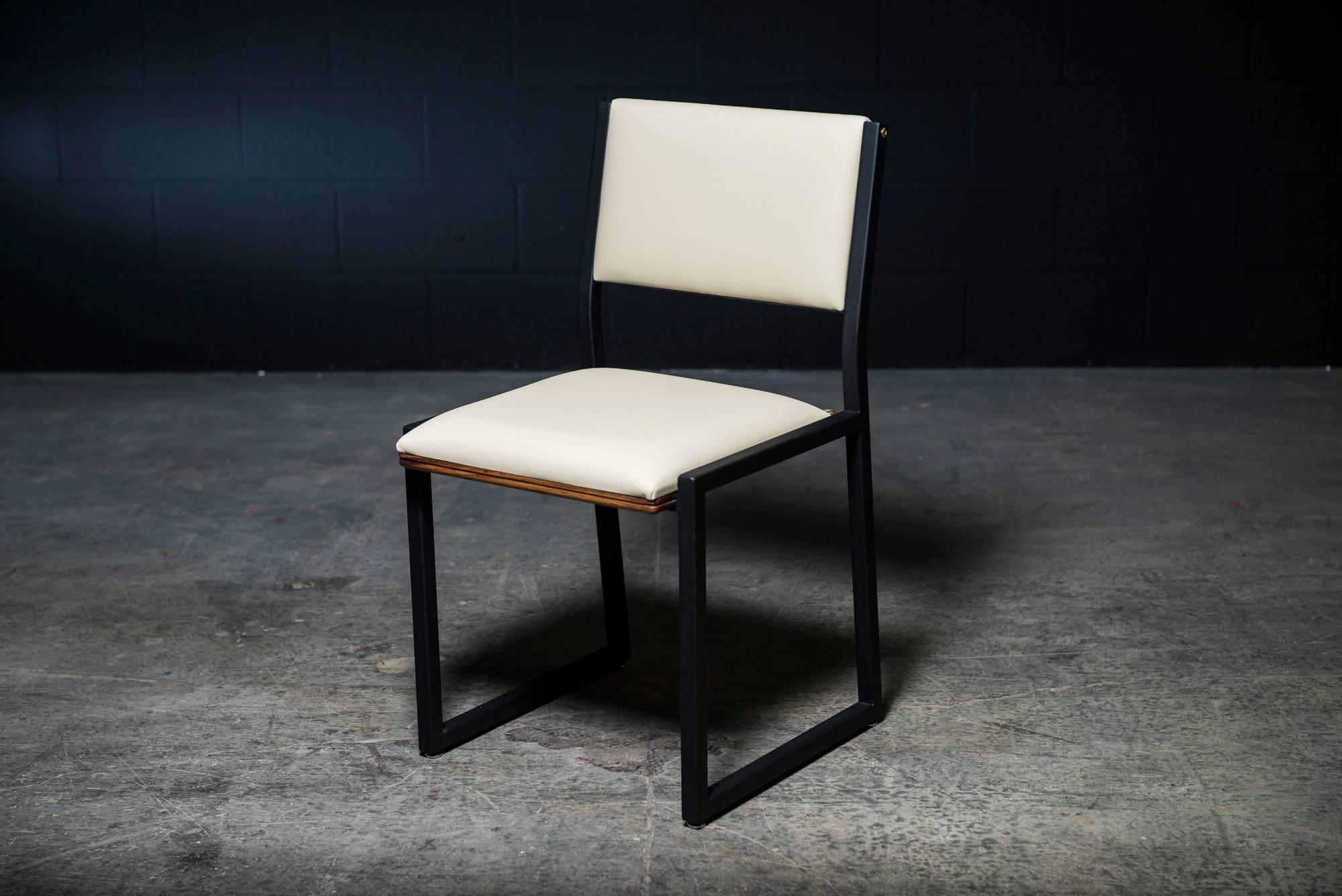 Canadian Shaker Modern Chair by Ambrozia, Solid Walnut, Black Steel, Cream Vinyl For Sale