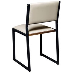 Shaker Modern Chair by Ambrozia, Walnut, Black Steel, Cream Premium Vinyl