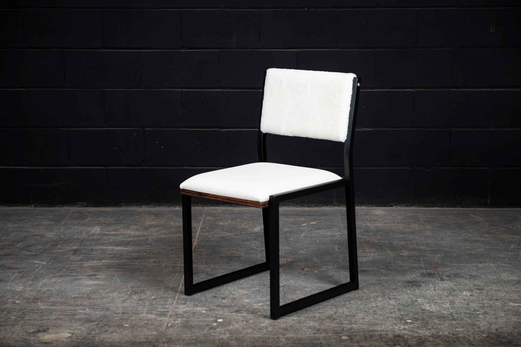 Canadian Shaker Modern Chair by Ambrozia, Walnut, Black Steel, Leather and Shearling For Sale