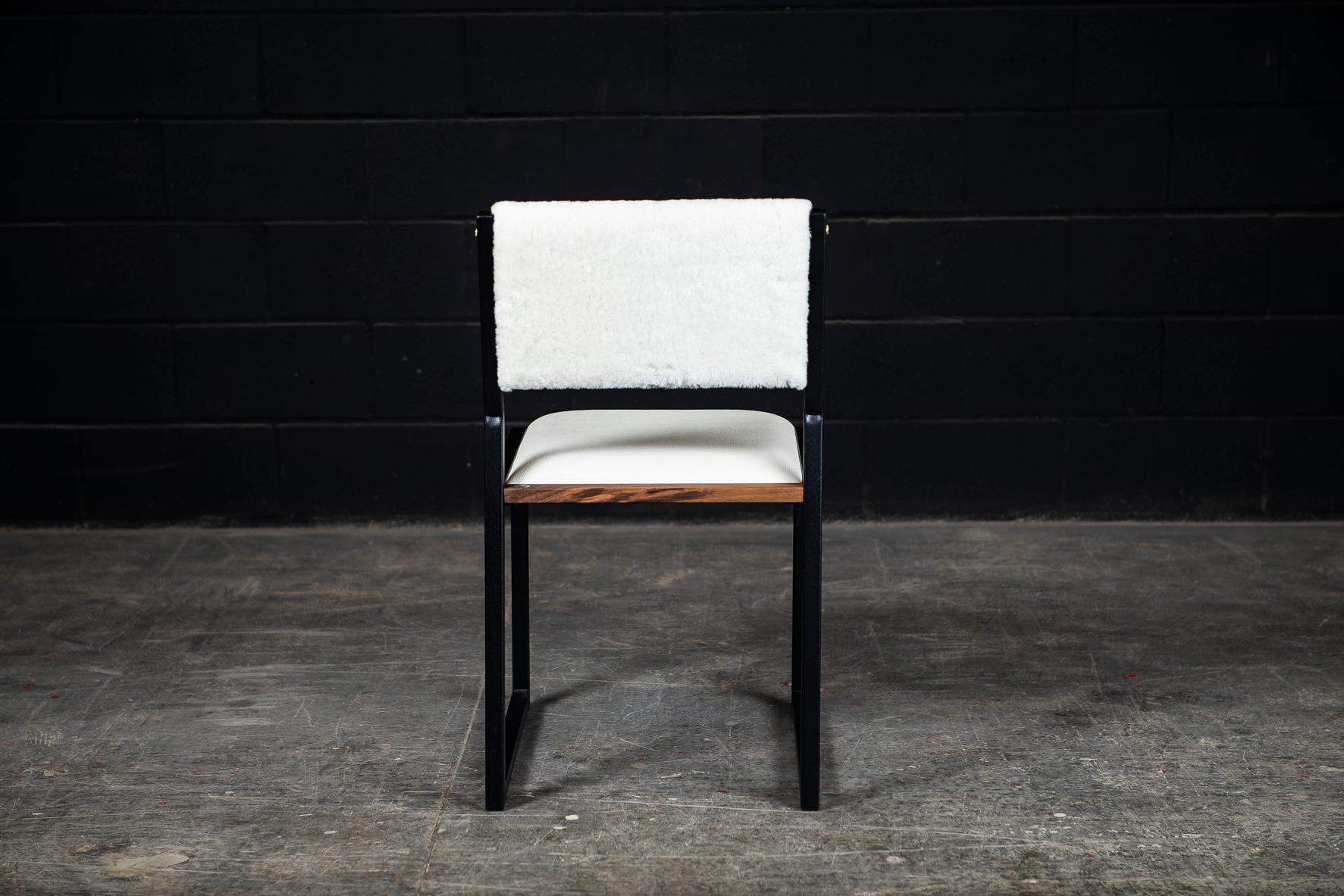 Contemporary Shaker Modern Chair by Ambrozia, Walnut, Black Steel, Leather and Shearling For Sale