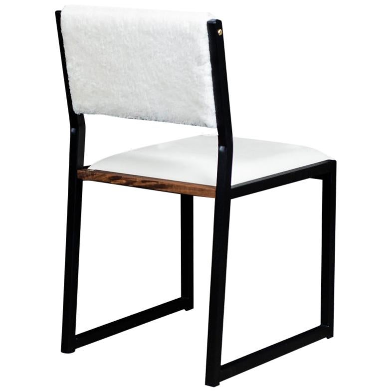 Shaker Modern Chair by Ambrozia, Walnut, Black Steel, Leather and Shearling For Sale