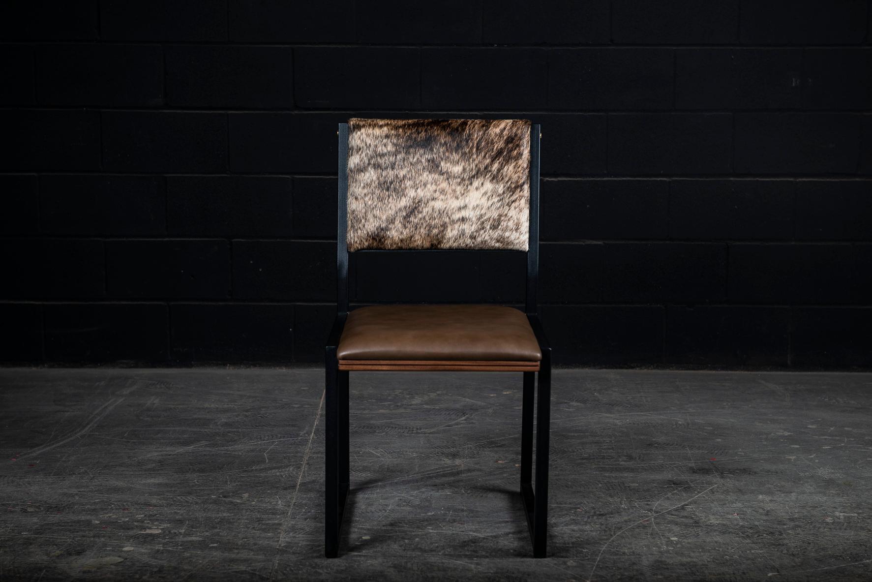 Canadian Shaker Modern Chair by Ambrozia, Walnut, Brown Leather, light brown brindle hide For Sale