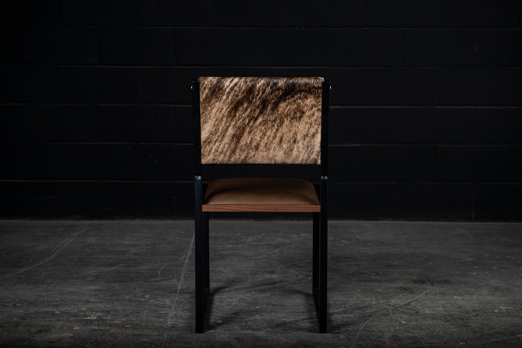 Shaker Modern Chair by AMBROZIA, Walnut, Brown Leather, light brown brindle hide In New Condition For Sale In Drummondville, Quebec