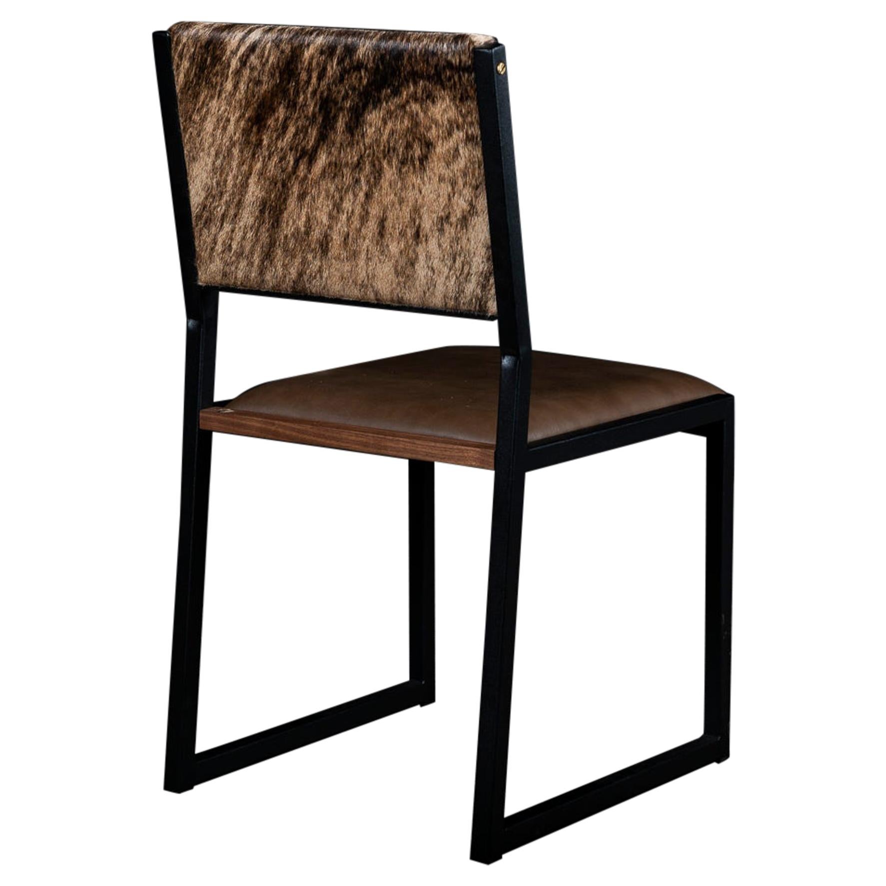 Shaker Modern Chair by Ambrozia, Walnut, Brown Leather, light brown brindle hide For Sale