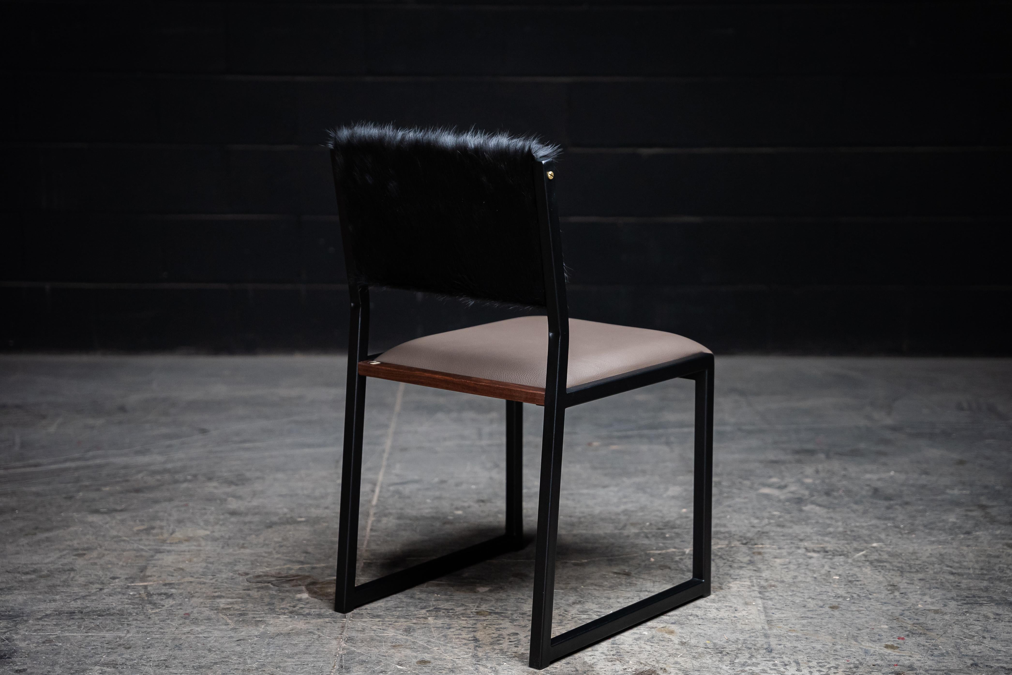 Canadian Shaker Modern Chair by Ambrozia, Walnut, Smokey Leather, Black Cowhide For Sale