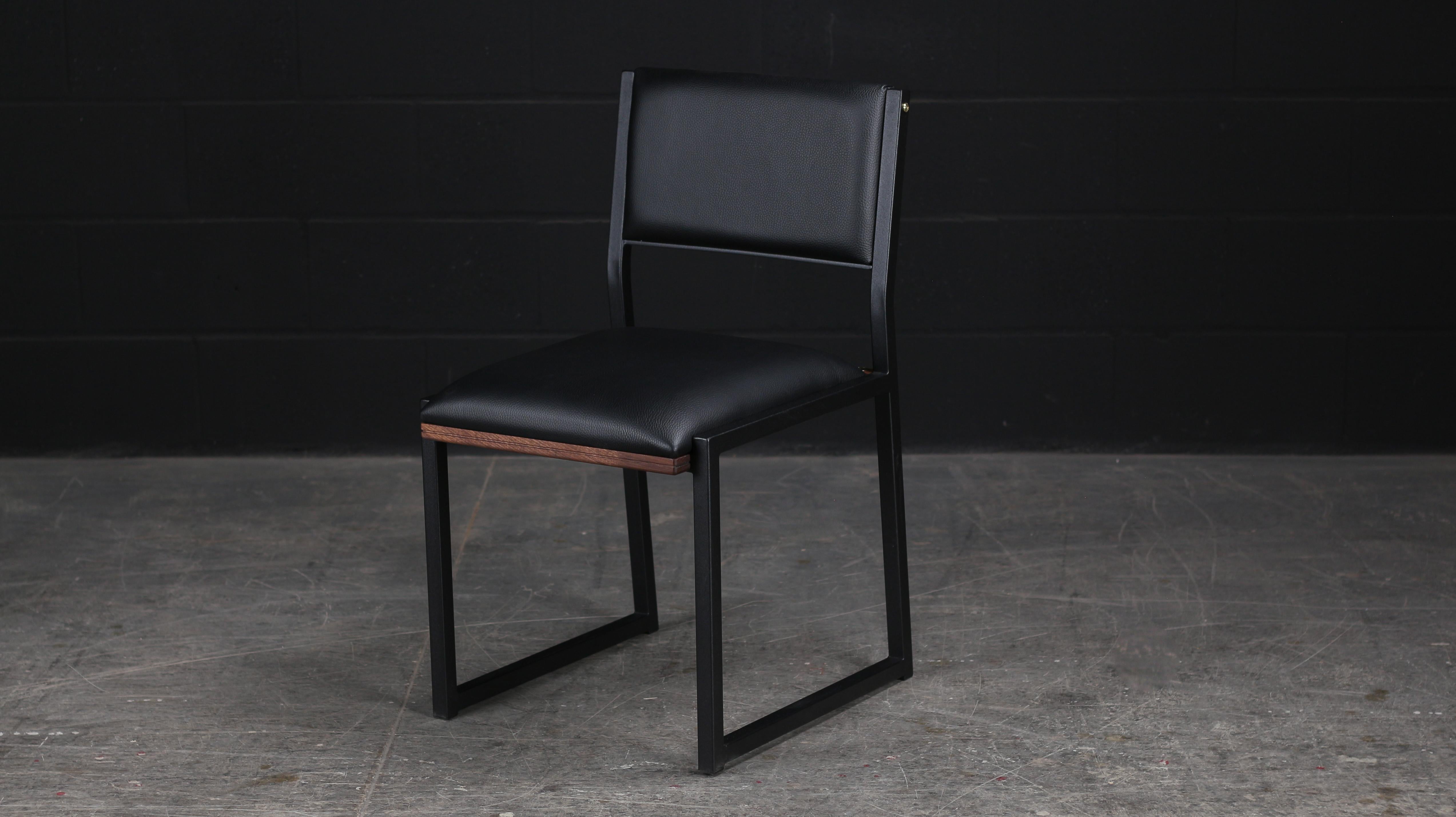 Powder-Coated Shaker Modern Dining Chair by AMBROZIA, Black Leather, Walnut & Black Steel For Sale
