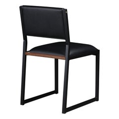Sedia da pranzo moderna Shakers di AMBROZIA, pelle nera, noce e steele nero