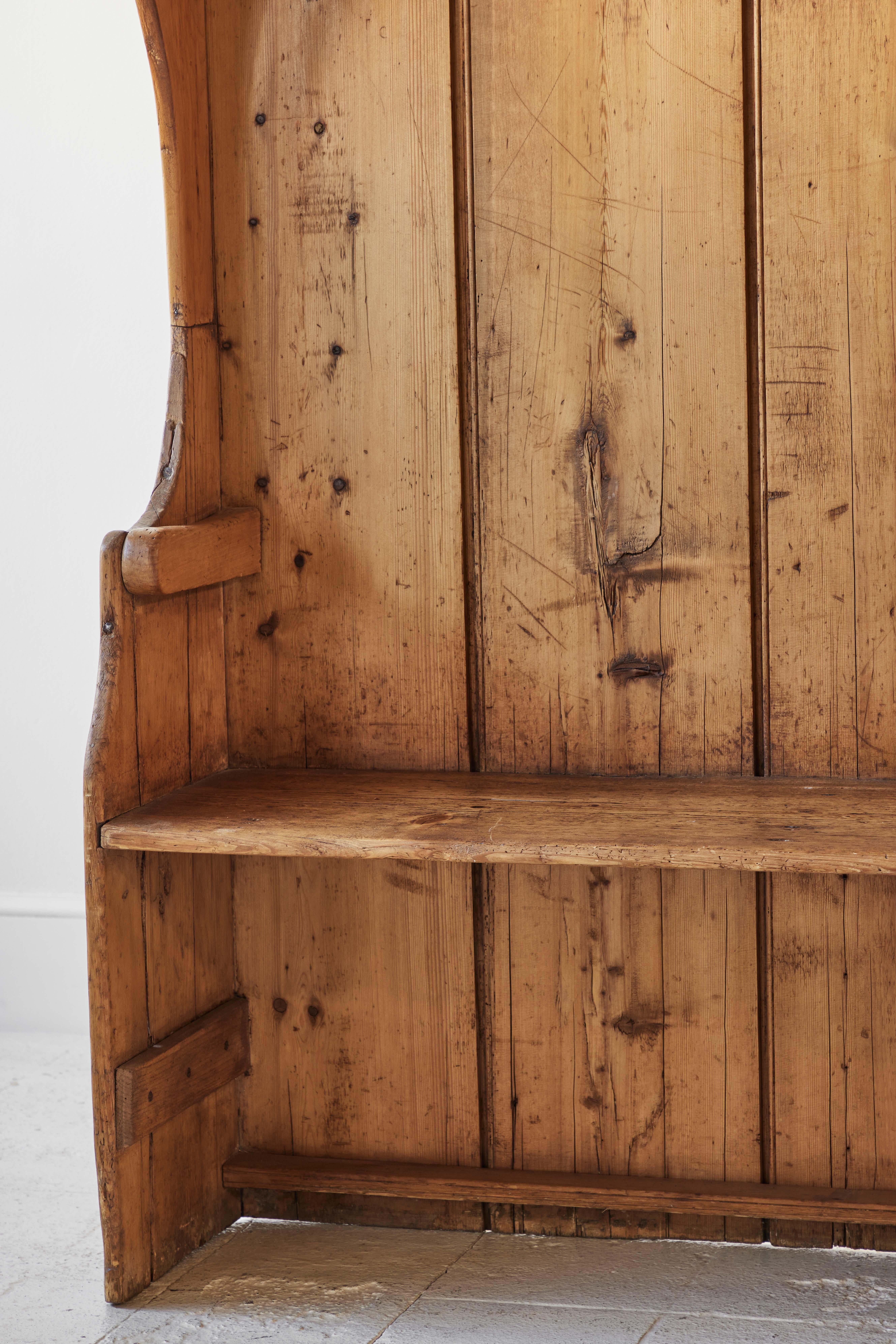 high back wooden bench