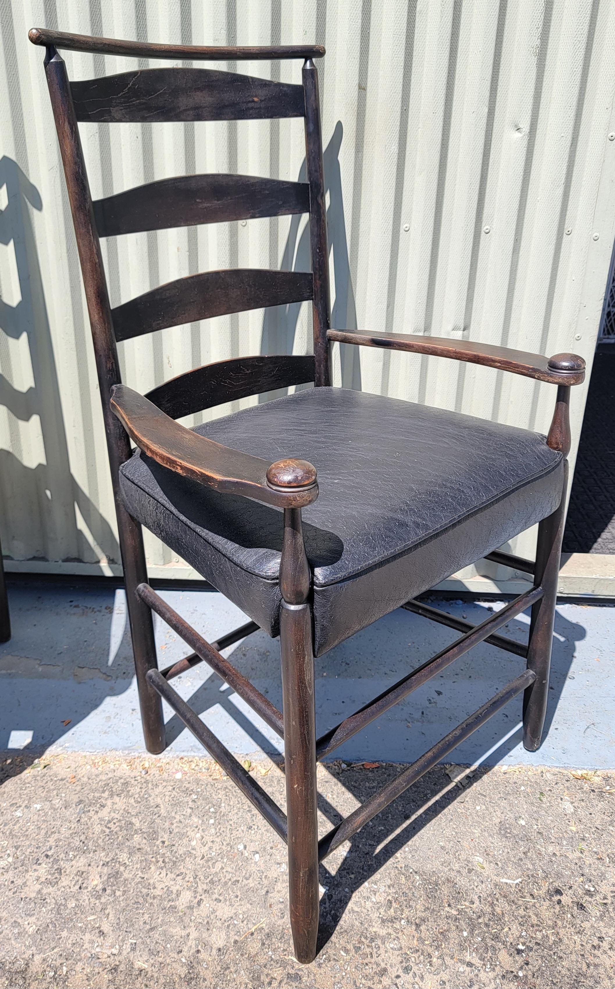 Shaker Style Original Black Painted ladder Back Chairs -3 For Sale 3