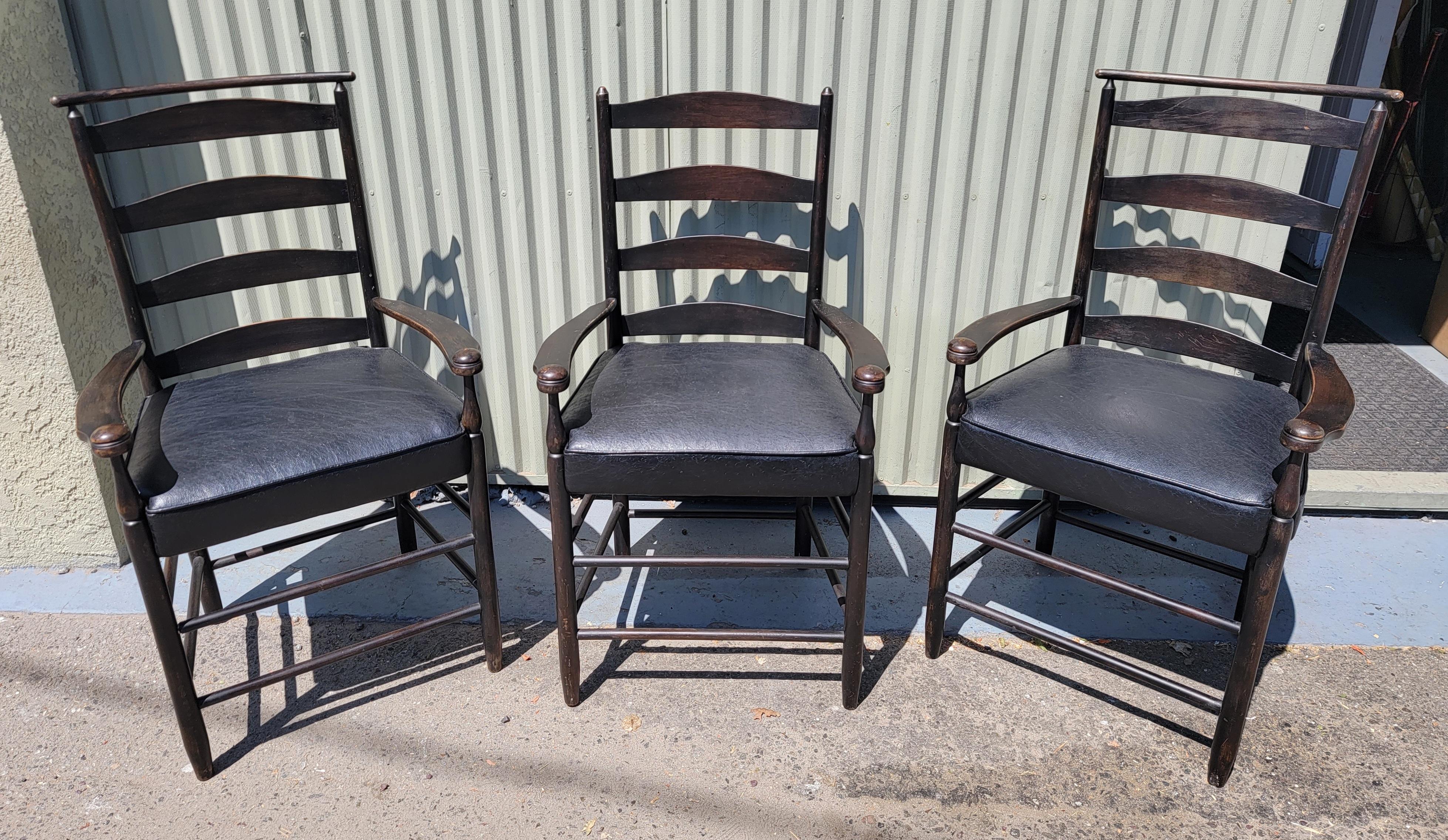Adirondack Shaker Style Original Black Painted ladder Back Chairs -3 For Sale