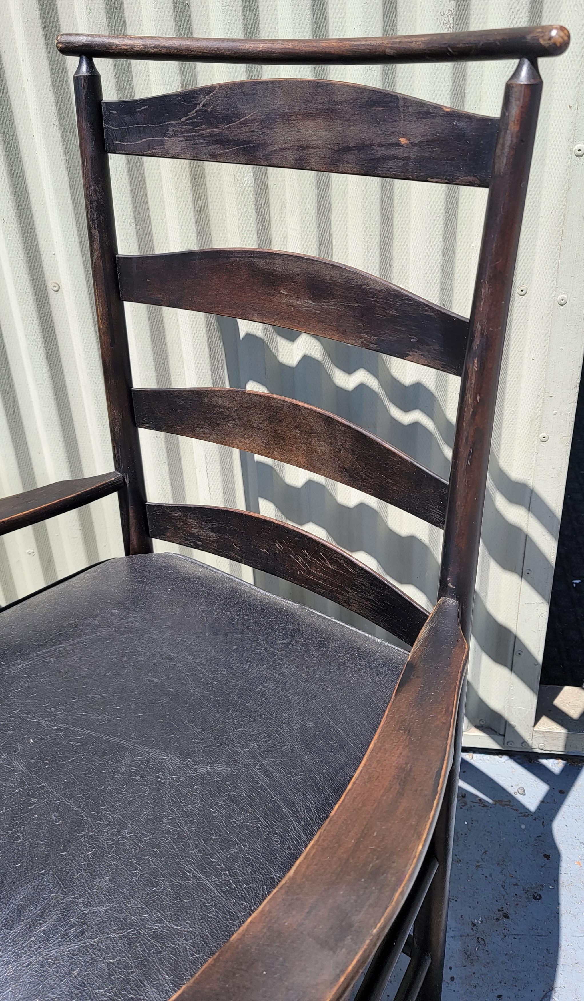 Shaker Style Original Black Painted ladder Back Chairs -3 In Good Condition For Sale In Los Angeles, CA