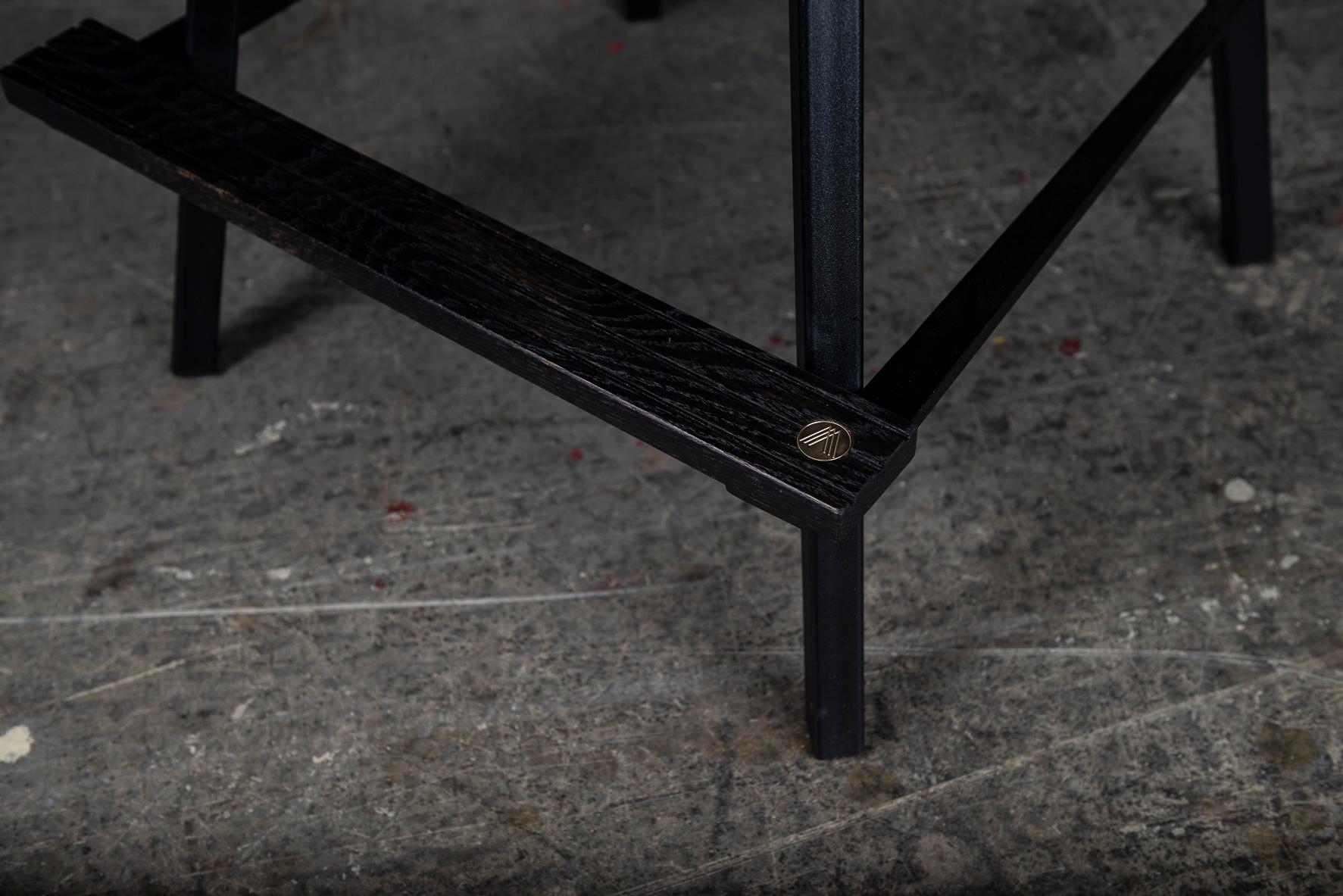 Contemporary Shaker Swivel Armchair, by Ambrozia, Ebonized Oak & Steel, Burnt Orange Leather