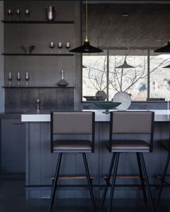 SHAKER Swivel Bar Chair by AMBROZIA, Smokey Leather, Black Metal & Walnut