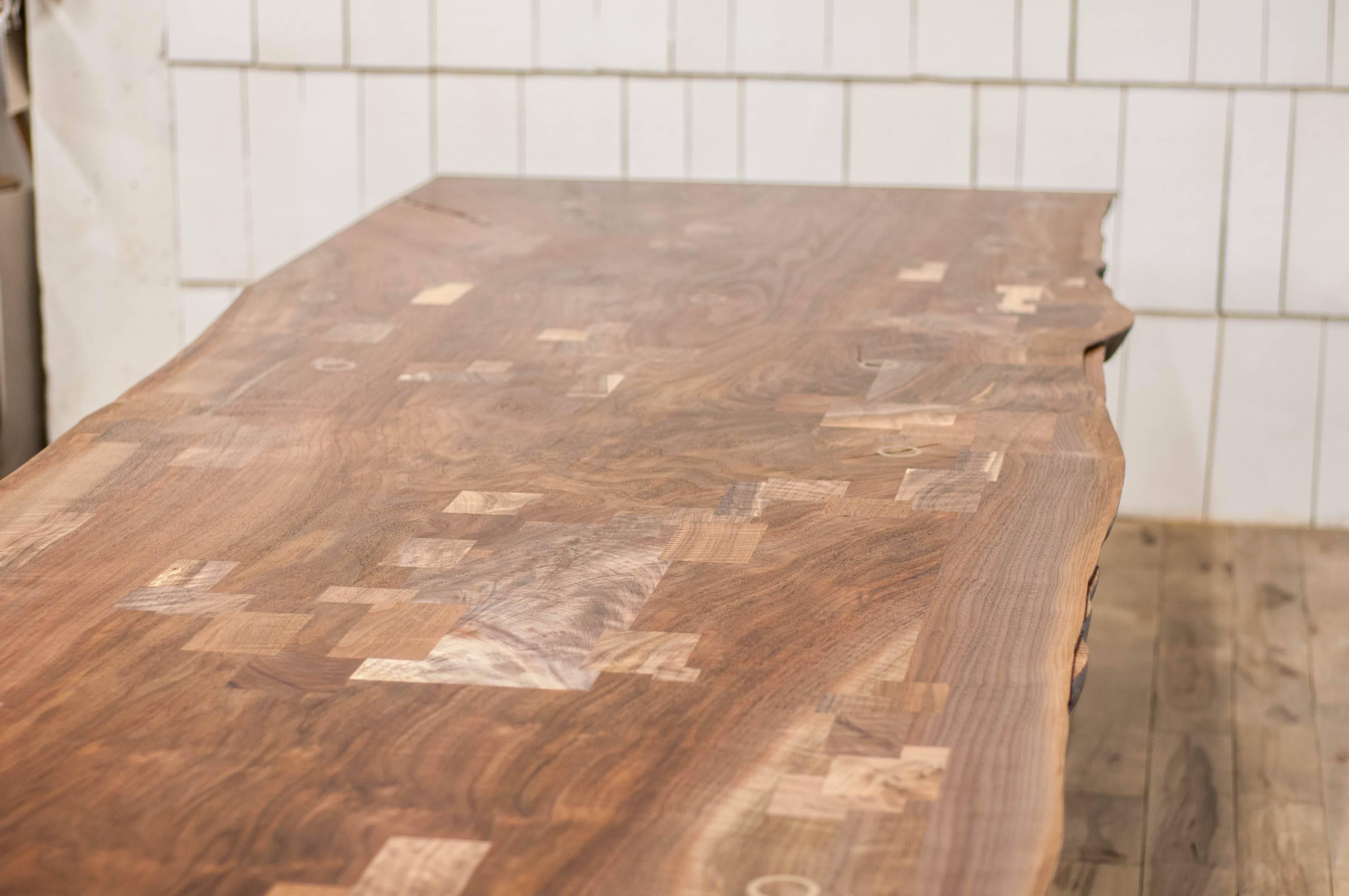 Shaker Table in Claro Walnut Slab and Cast Bronze Legs 5