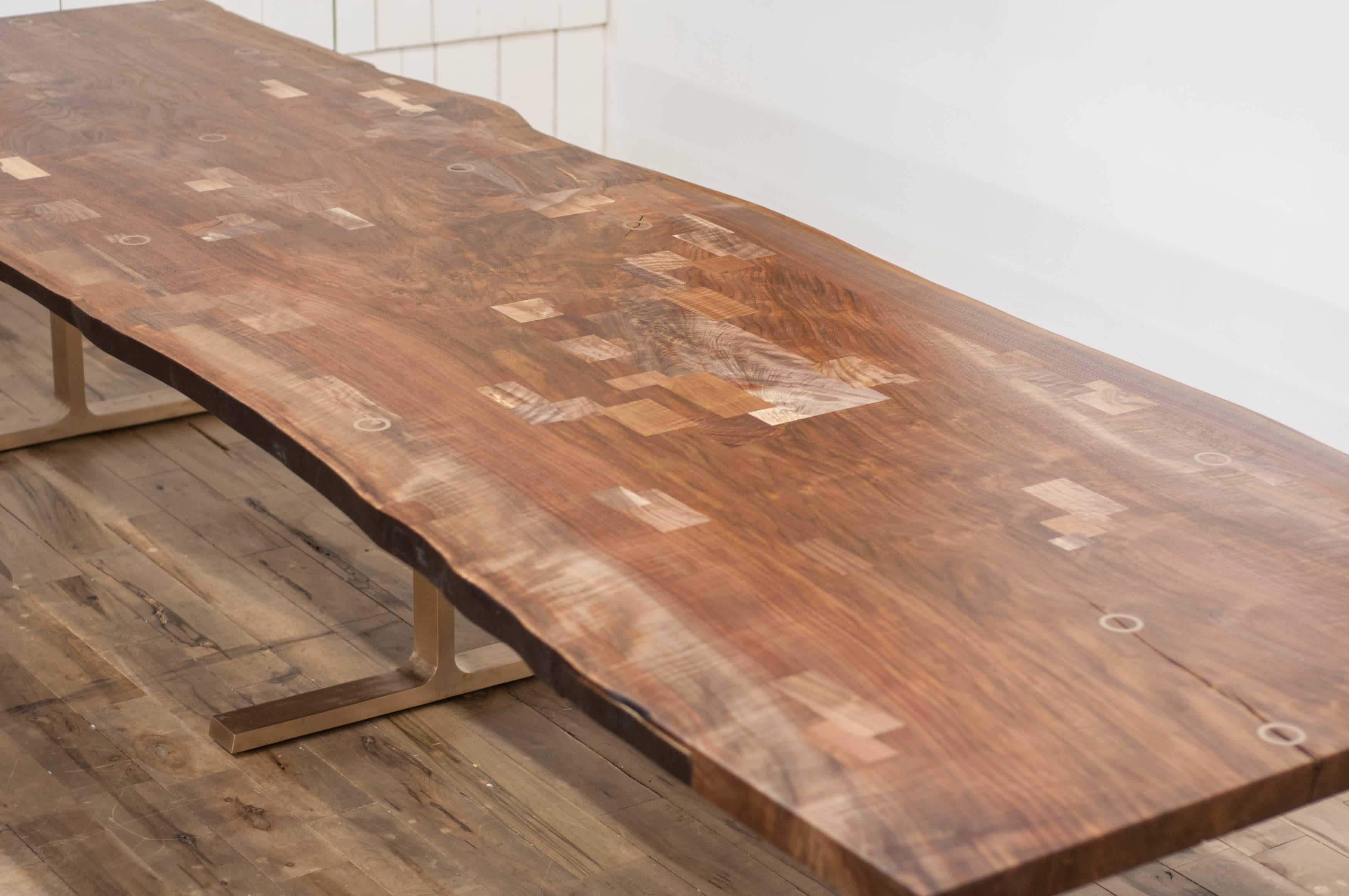 Shaker Table in Claro Walnut Slab and Cast Bronze Legs 9