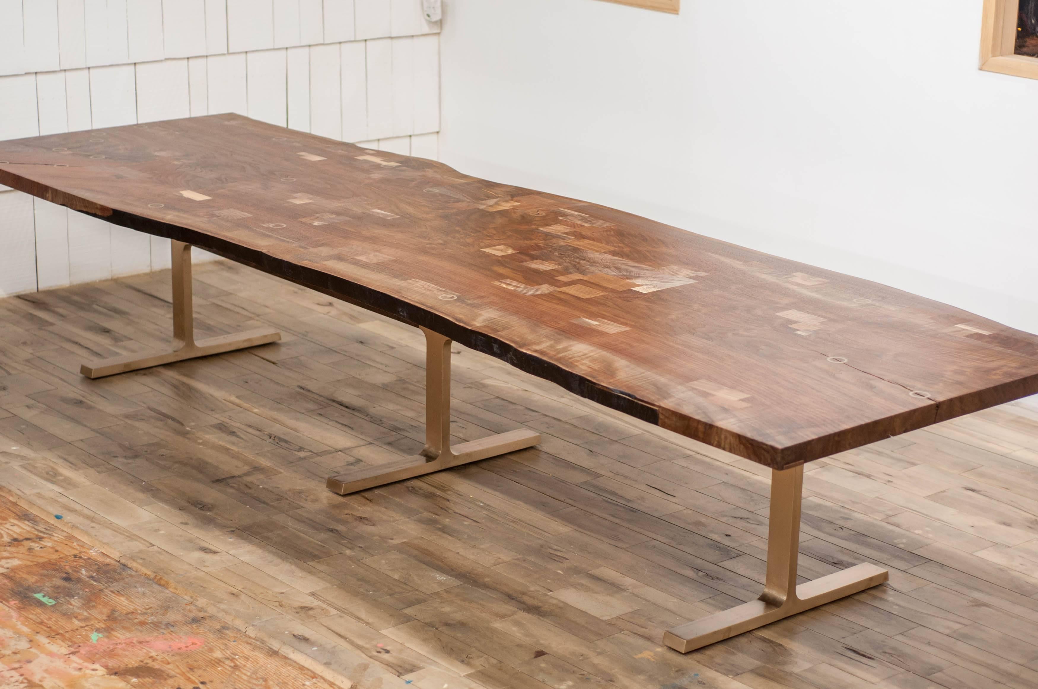 Shaker Table in Claro Walnut Slab and Cast Bronze Legs 10