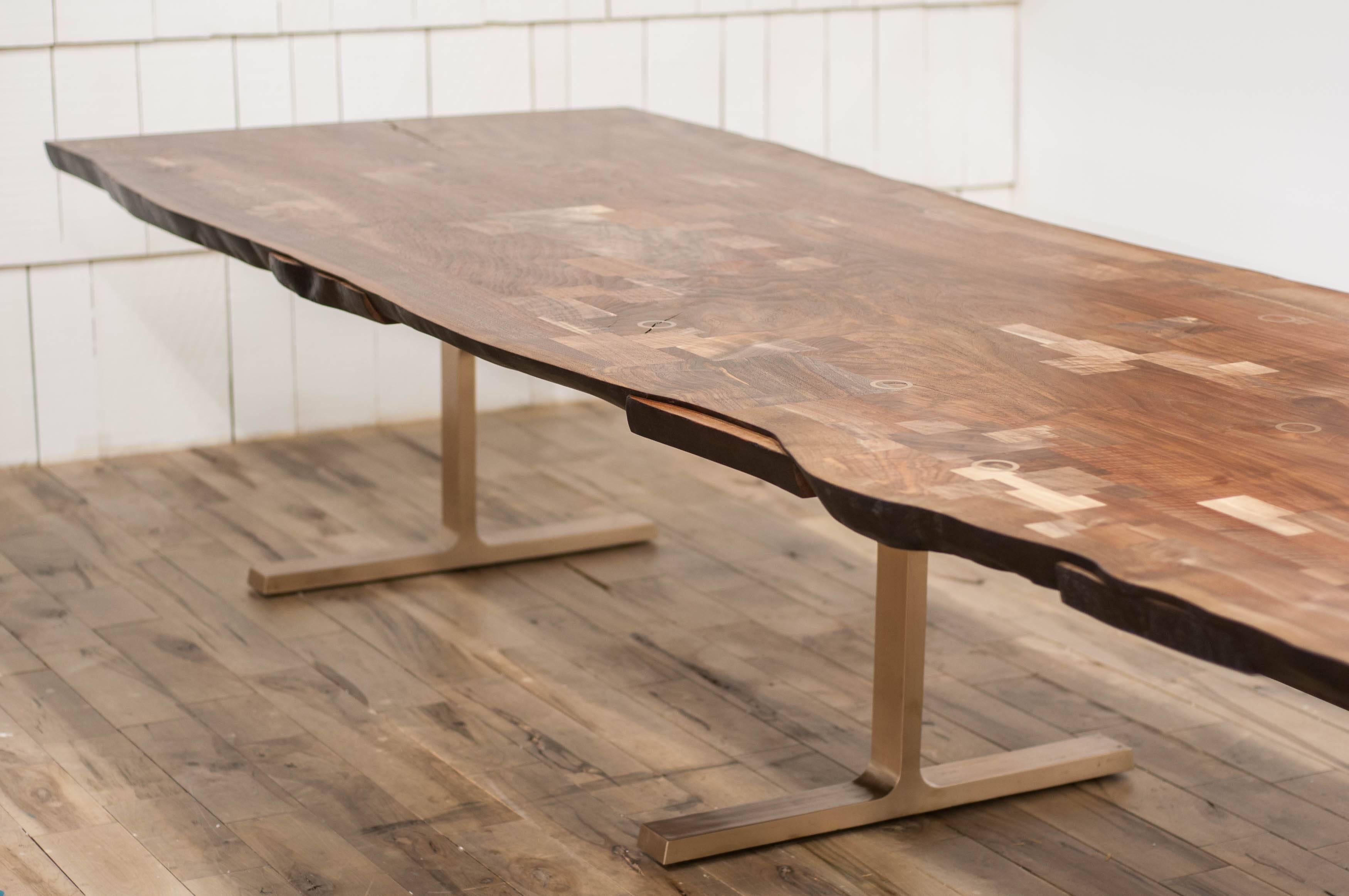 Shaker Table in Claro Walnut Slab and Cast Bronze Legs 11